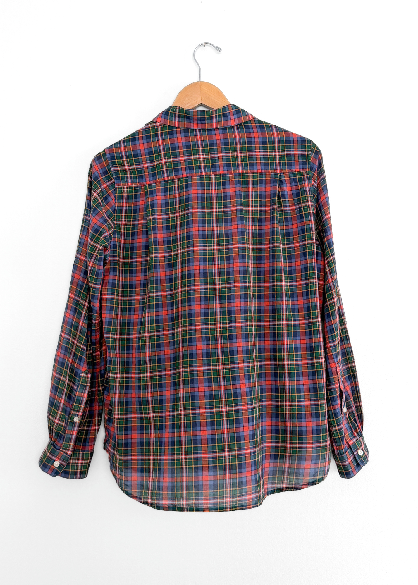 Trovata Birds of Paradise Red Green Blue Plaid Button Down (M)