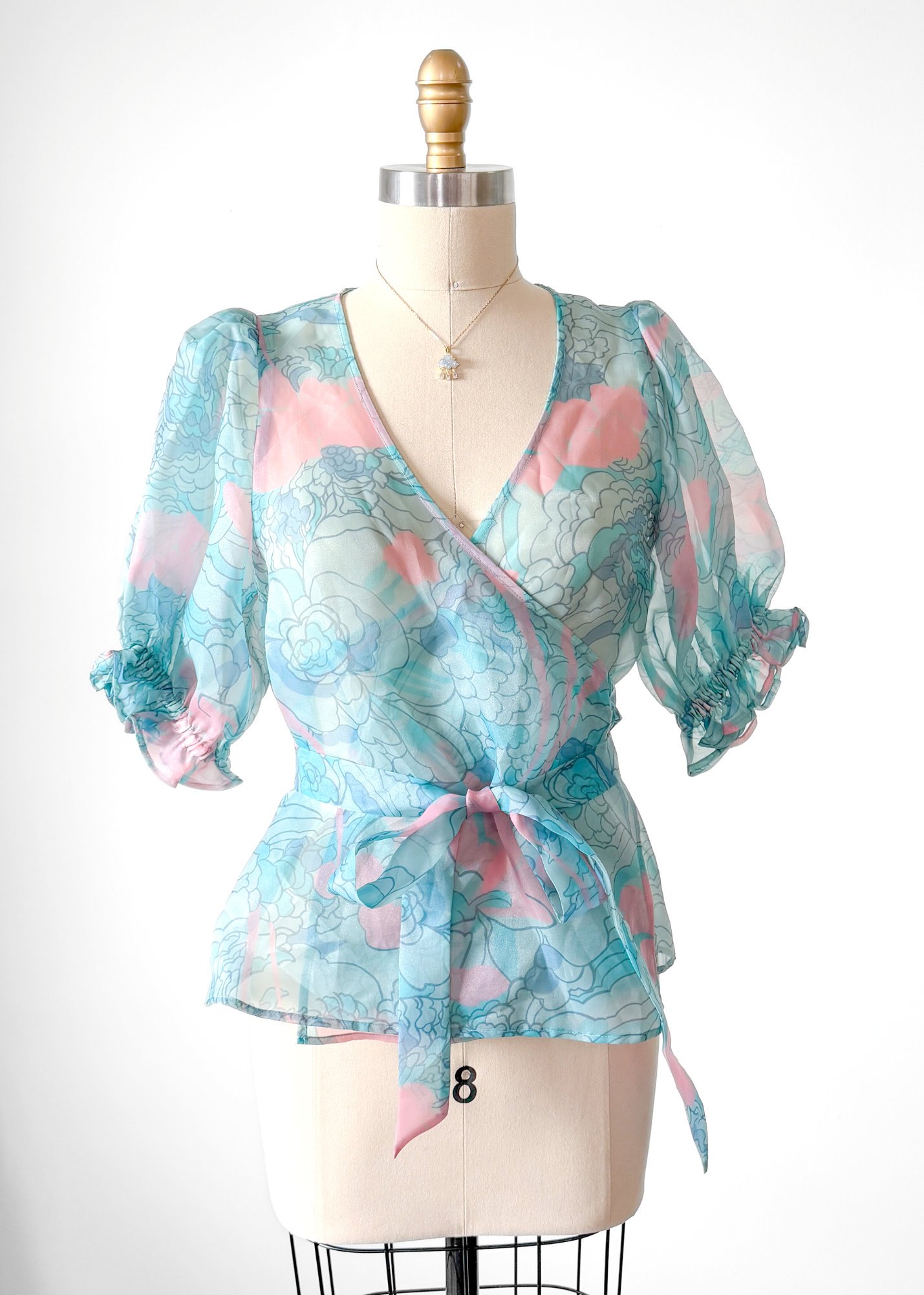 NEW Selkie Cloud 9 Blue & Pink Champagne Mod Print Wrap Top (S)