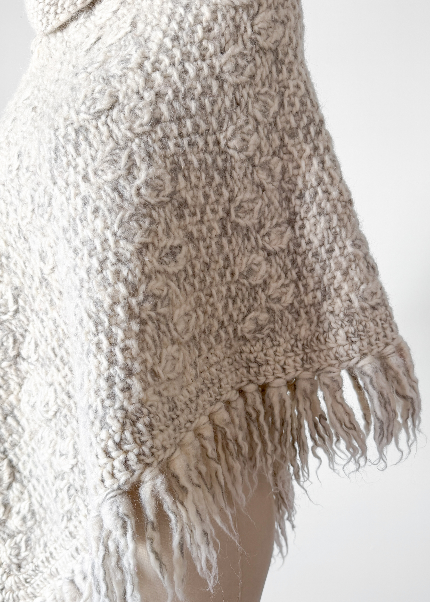 Vintage 60s Gray Ivory Heavy Wool Poncho Cape Sweater