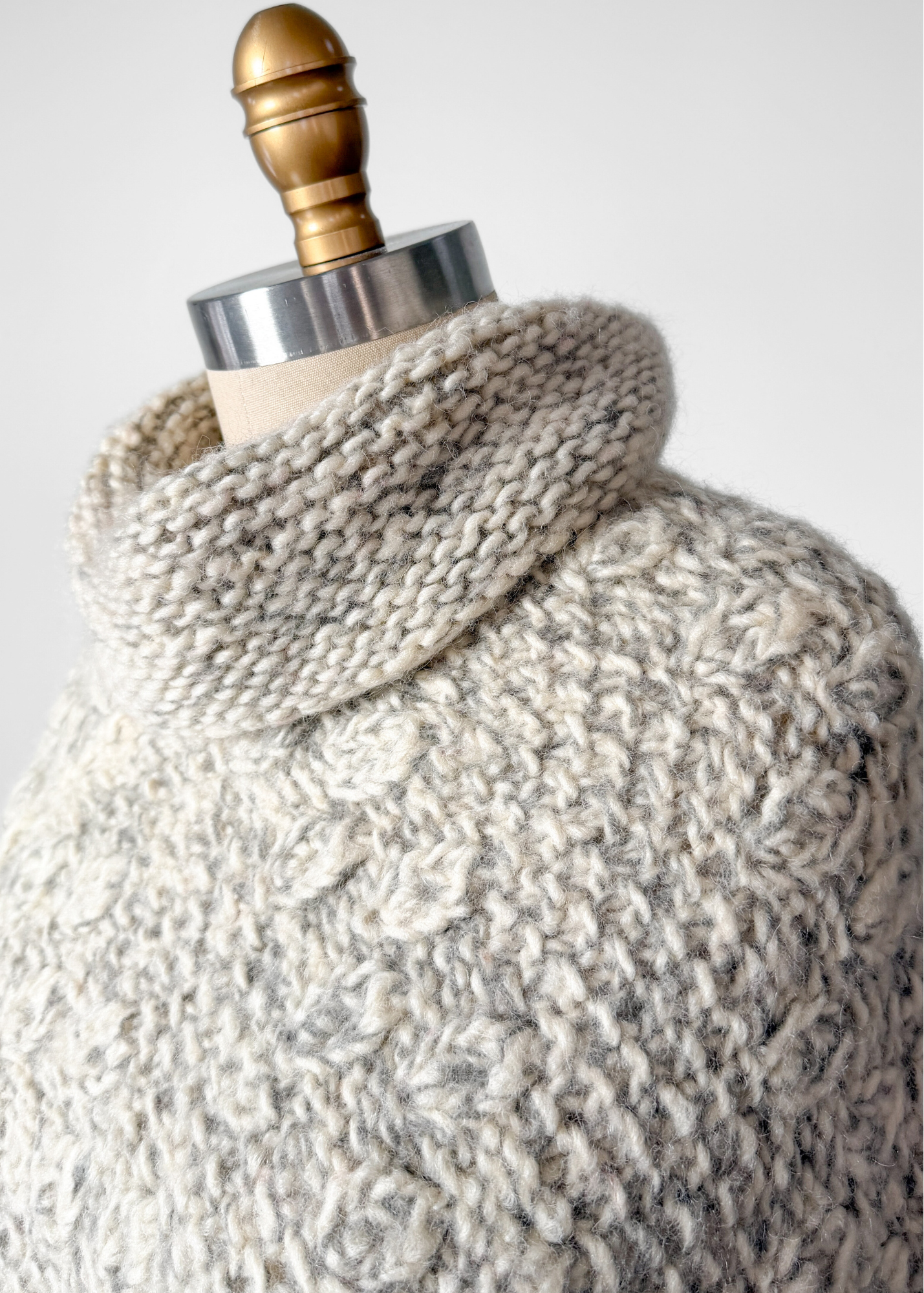 Vintage 60s Gray Ivory Heavy Wool Poncho Cape Sweater