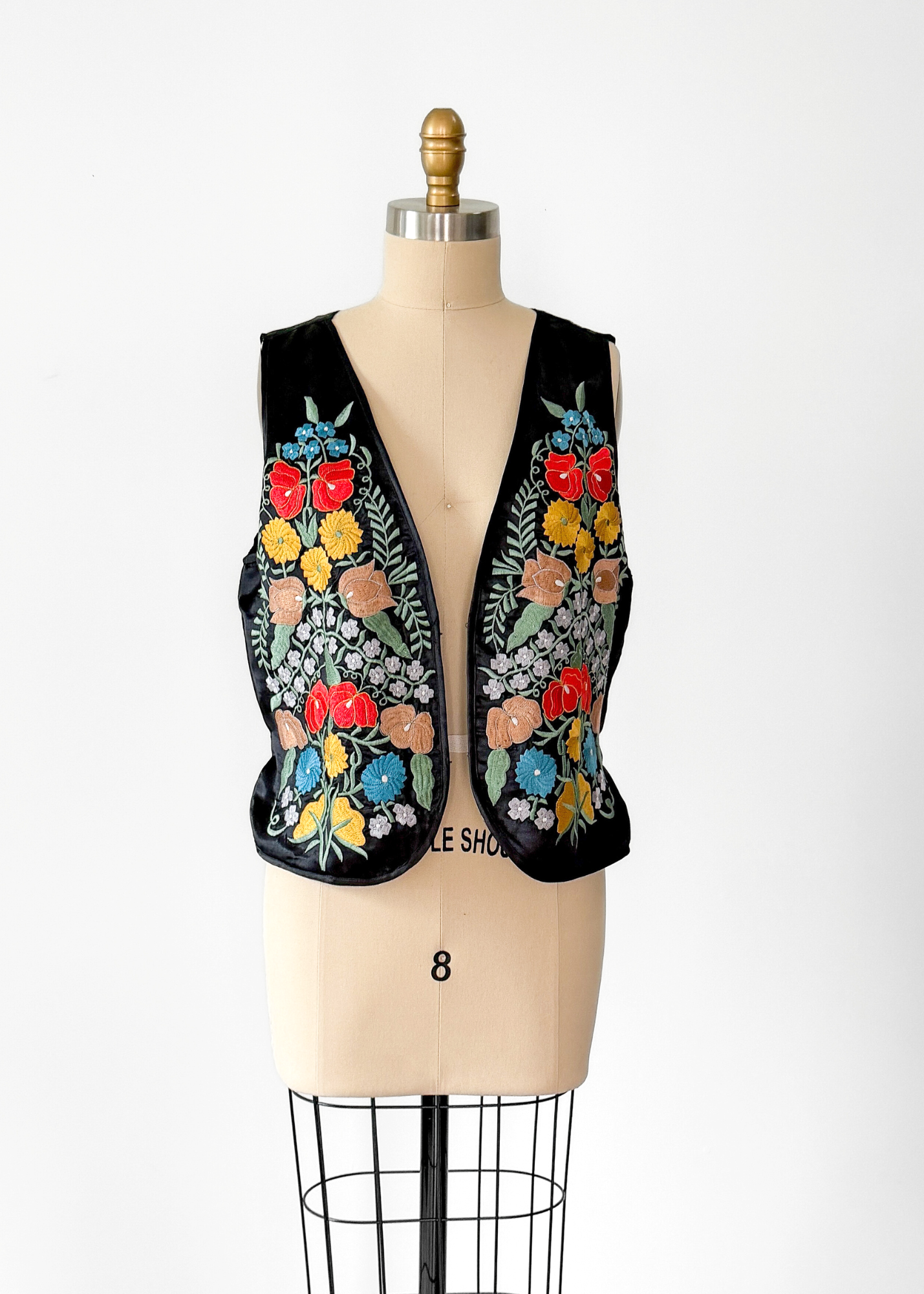 Vintage 90s Mary McFadden Black Floral Embroidered Vest (L)