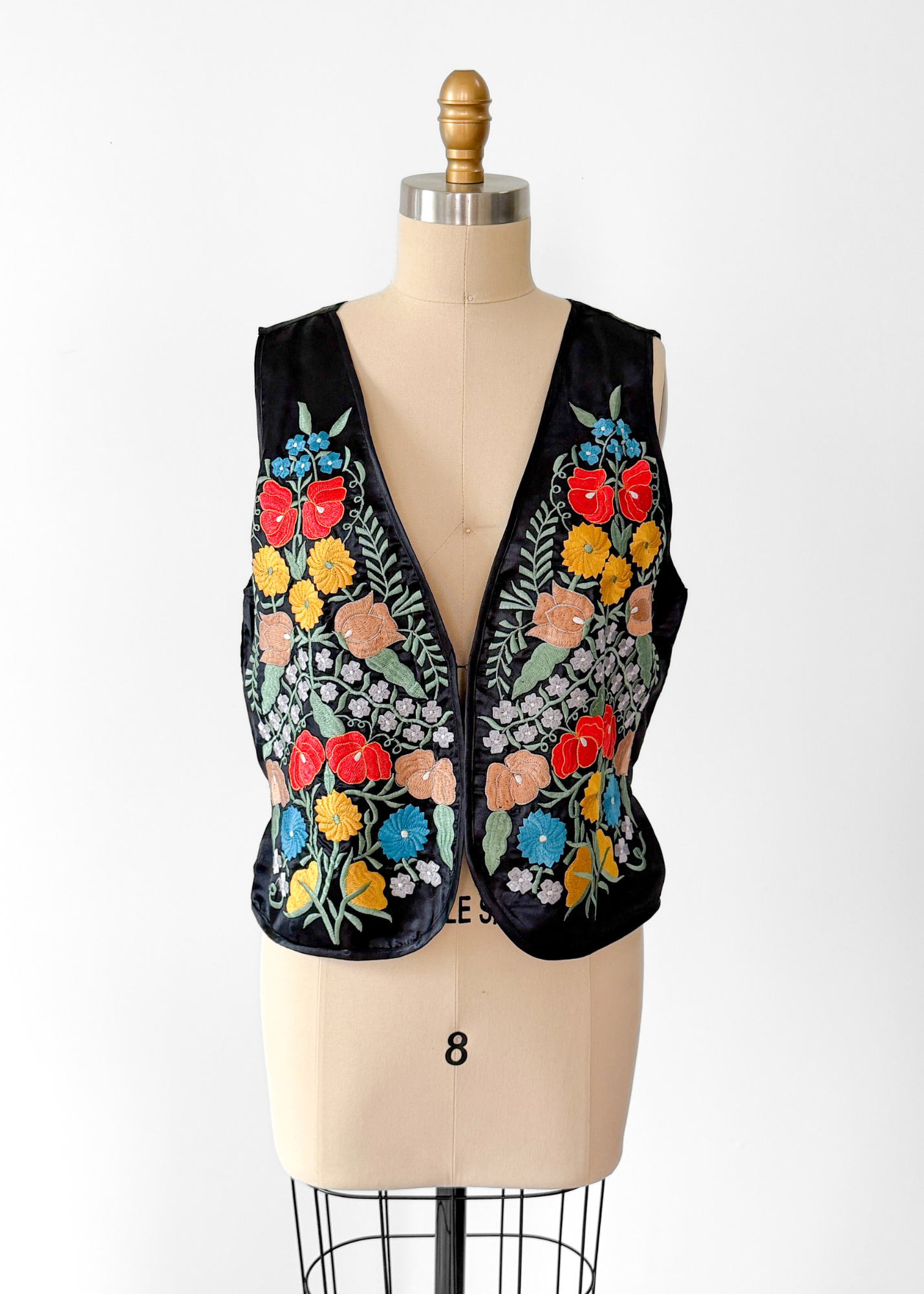 Vintage 90s Mary McFadden Black Floral Embroidered Vest (L)