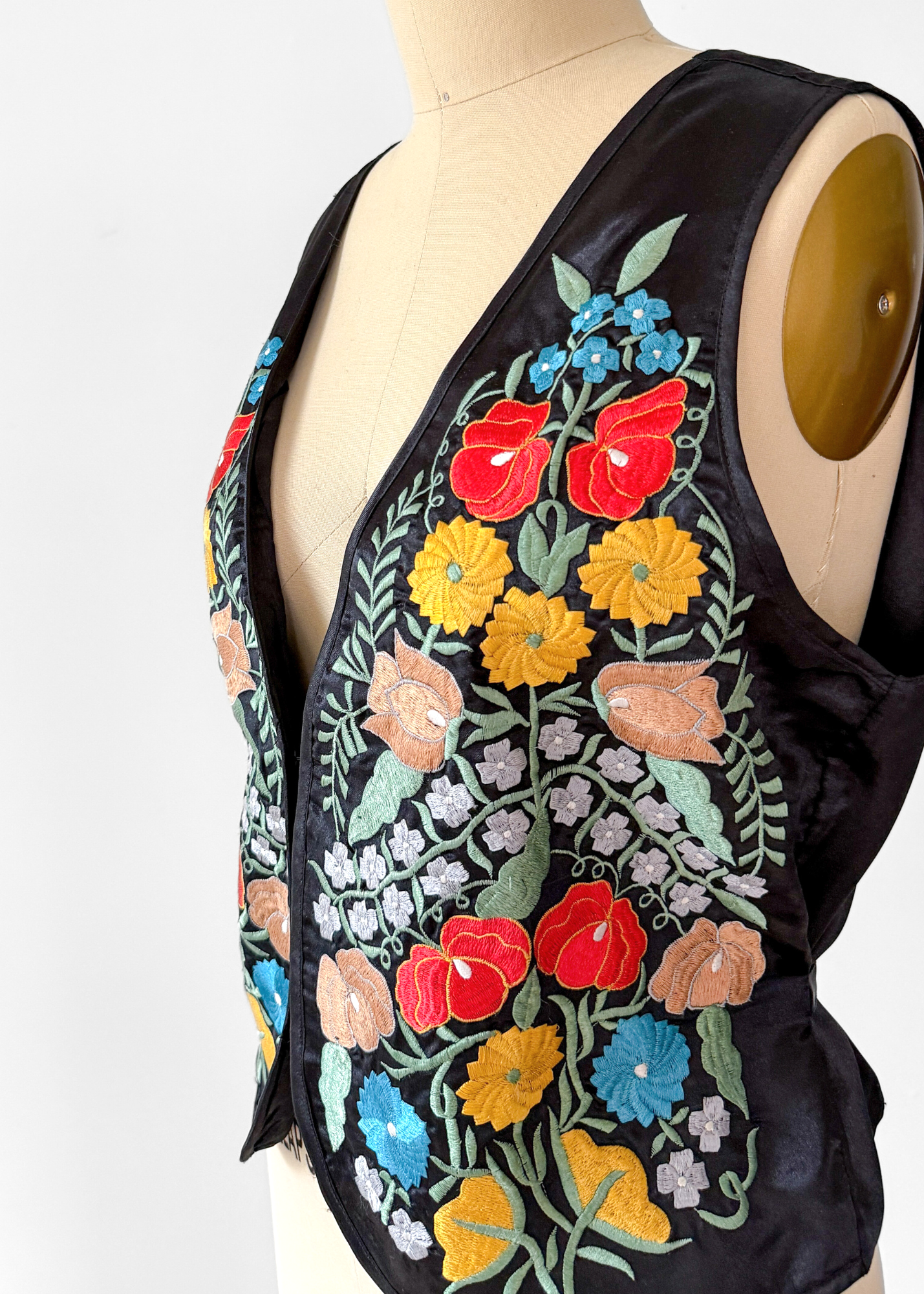 Vintage 90s Mary McFadden Black Floral Embroidered Vest (L)