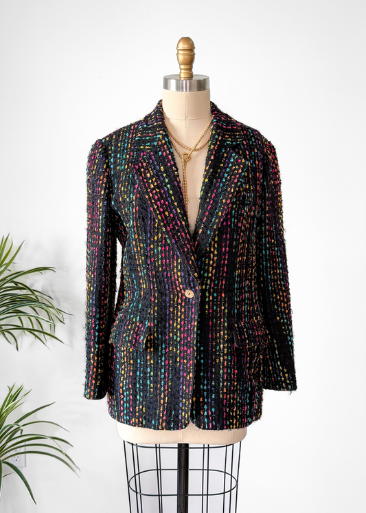 Vintage 80s Black Multi Color Woven Blazer (M)
