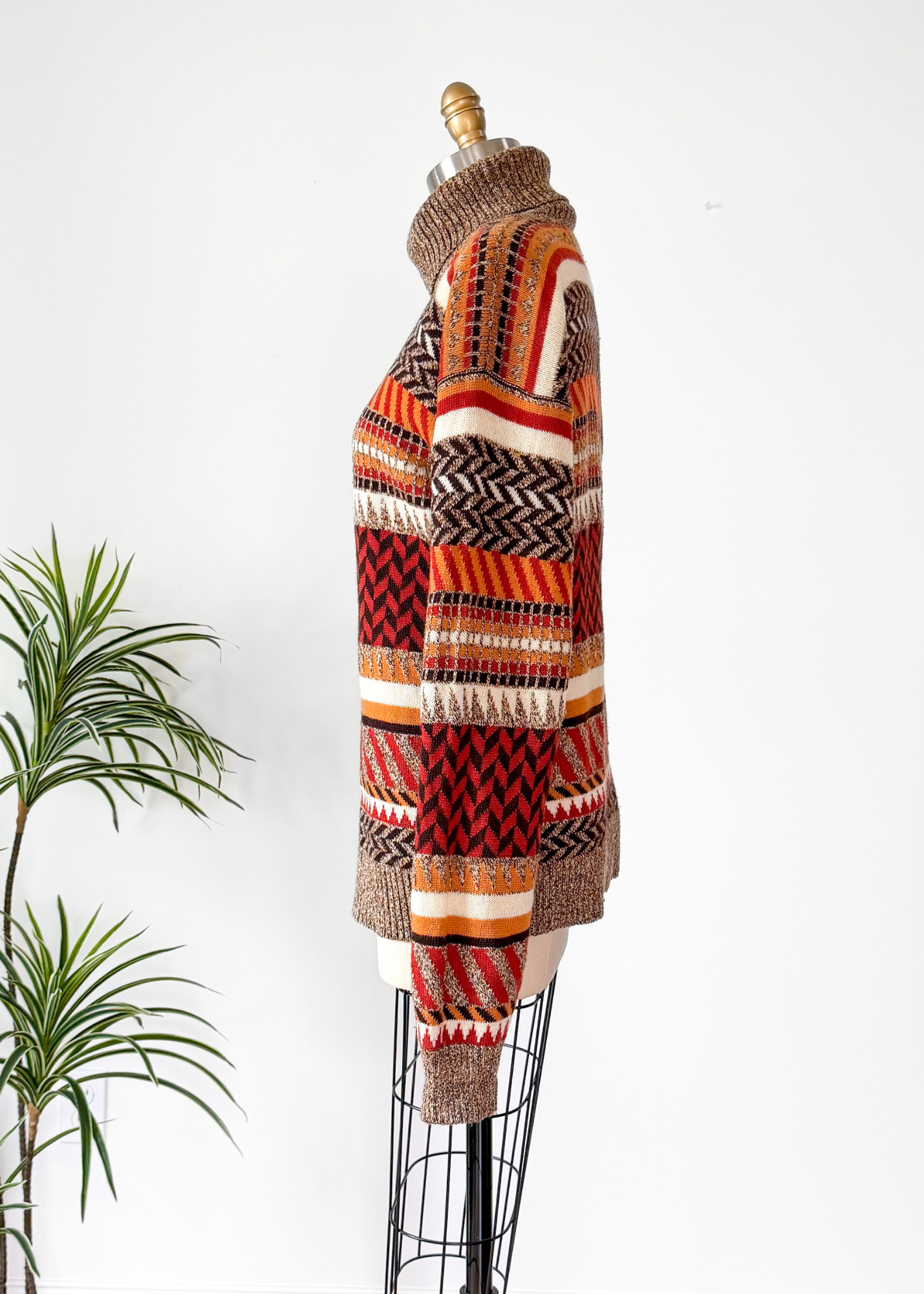 Vintage 70s Saint Laurent Rive Gauche Brown Rust Cream Knit Sweater