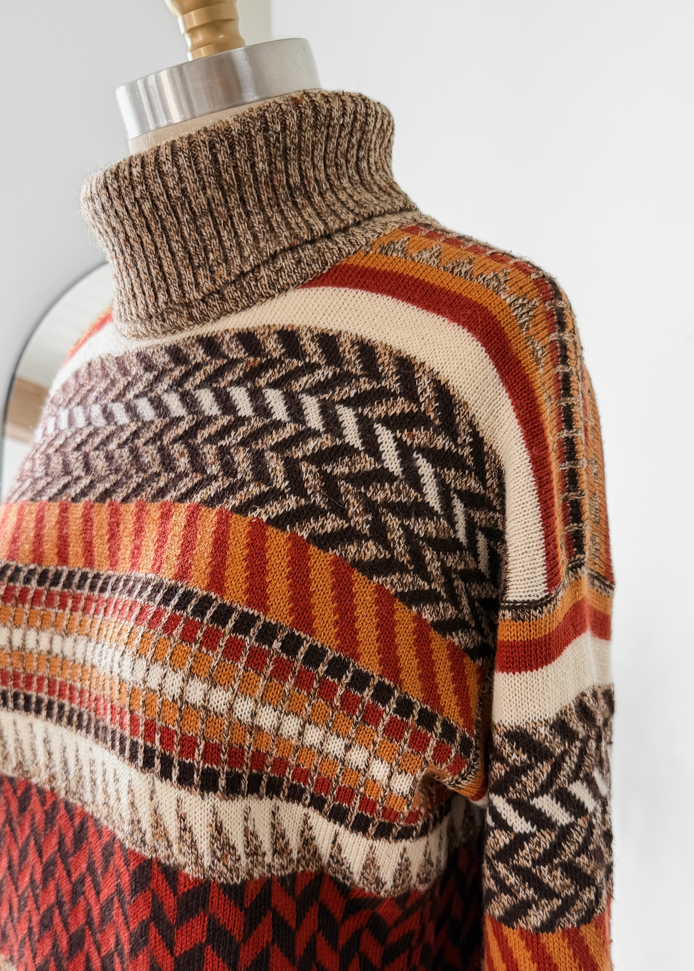 Vintage 70s Saint Laurent Rive Gauche Brown Rust Cream Knit Sweater