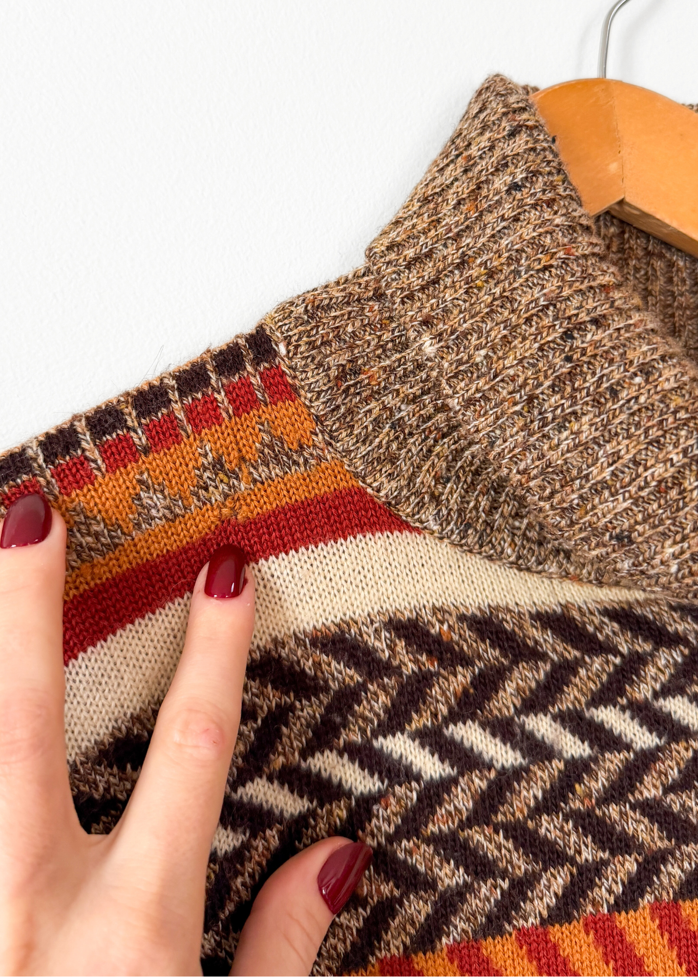 Vintage 70s Saint Laurent Rive Gauche Brown Rust Cream Knit Sweater