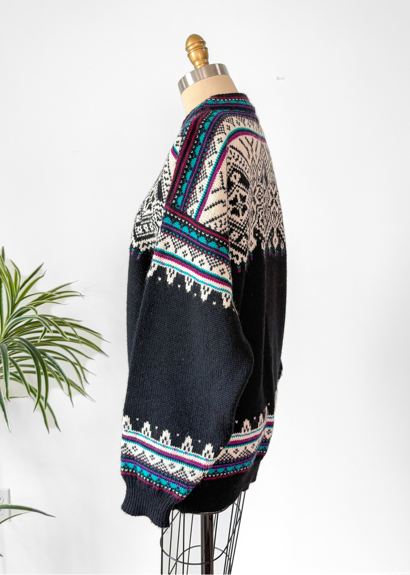 Vintage 90s Dale of Norway Fiemme Black Purple Turquoise Wool Norwegian Sweater Mens (XXL)