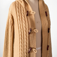 Vintage 70s Collectables Camel Brown Wooden Button Long Hooded Cardigan