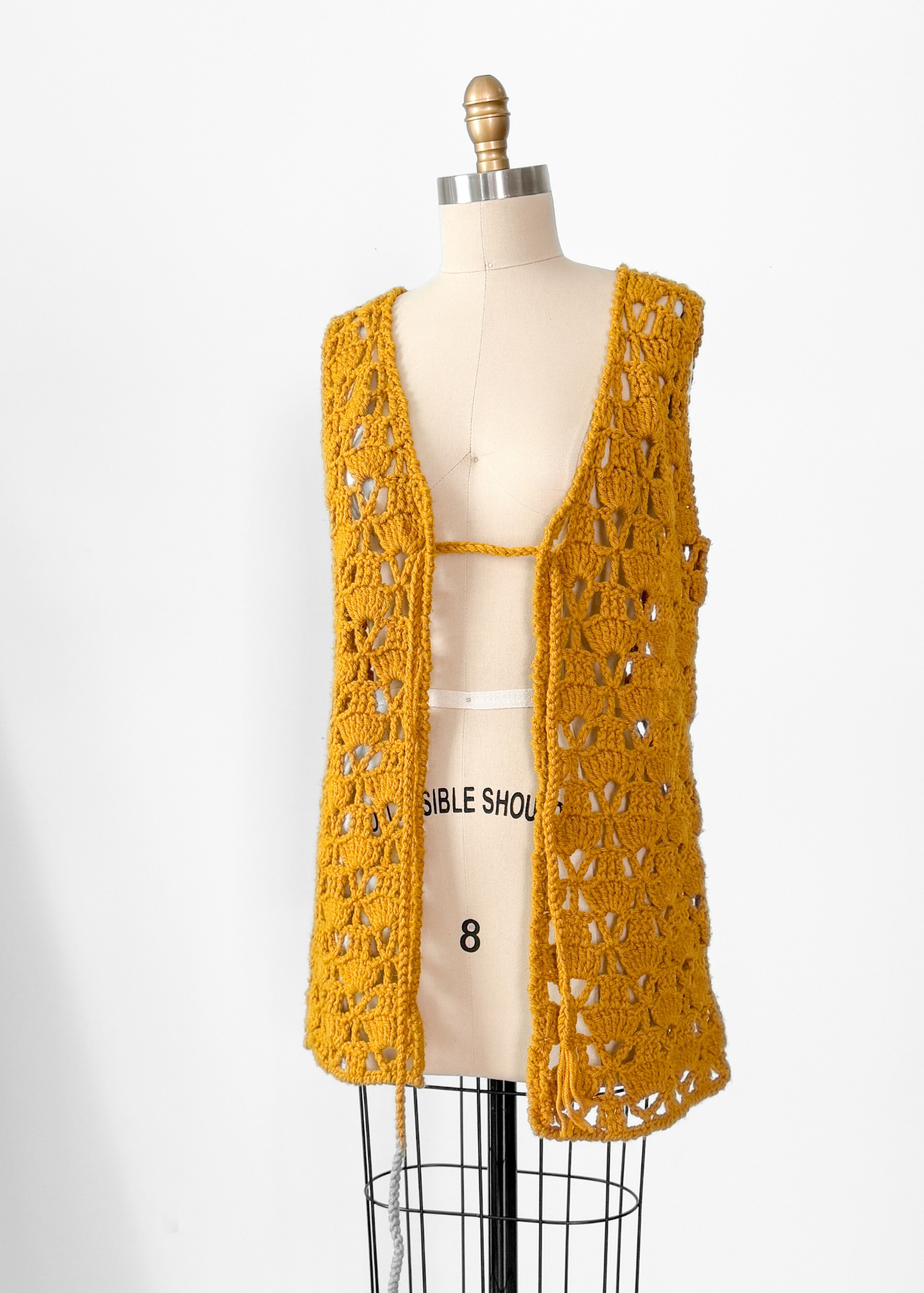 Vintage Golden Yellow Hand Crochet Tie Front Vest Top (one size)