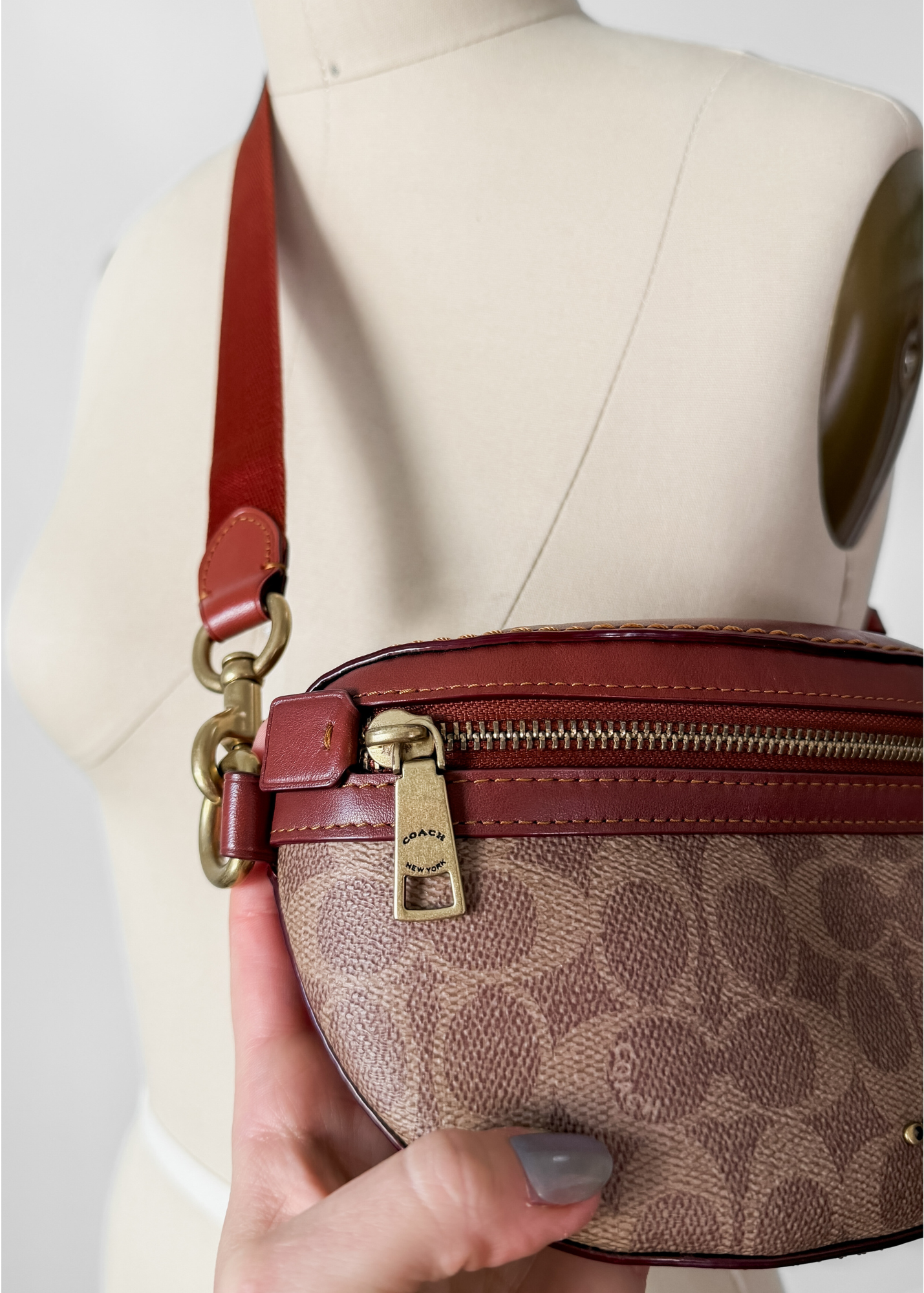 NEW Coach Bethany Belt Bag in Signature Canvas Brown Leather
