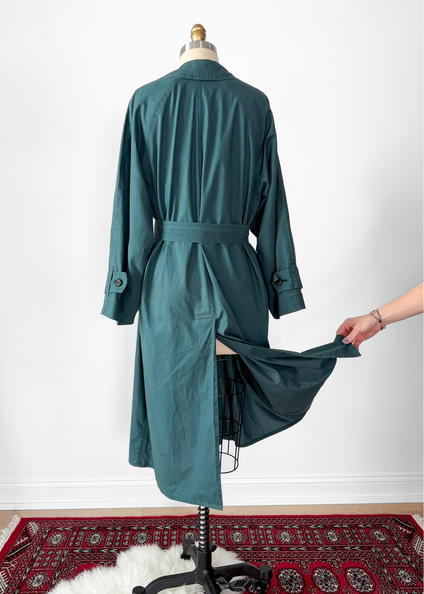 Vintage 90s Burberrys Dark Muted Teal Green Cotton Trench Coat