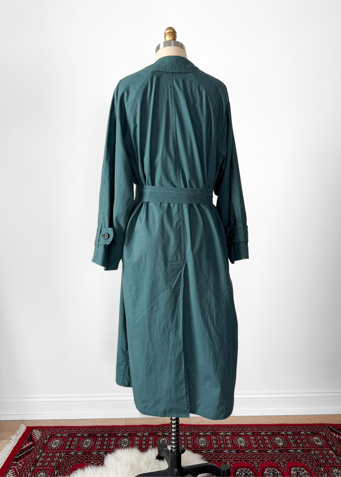 Vintage 90s Burberrys Dark Muted Teal Green Cotton Trench Coat
