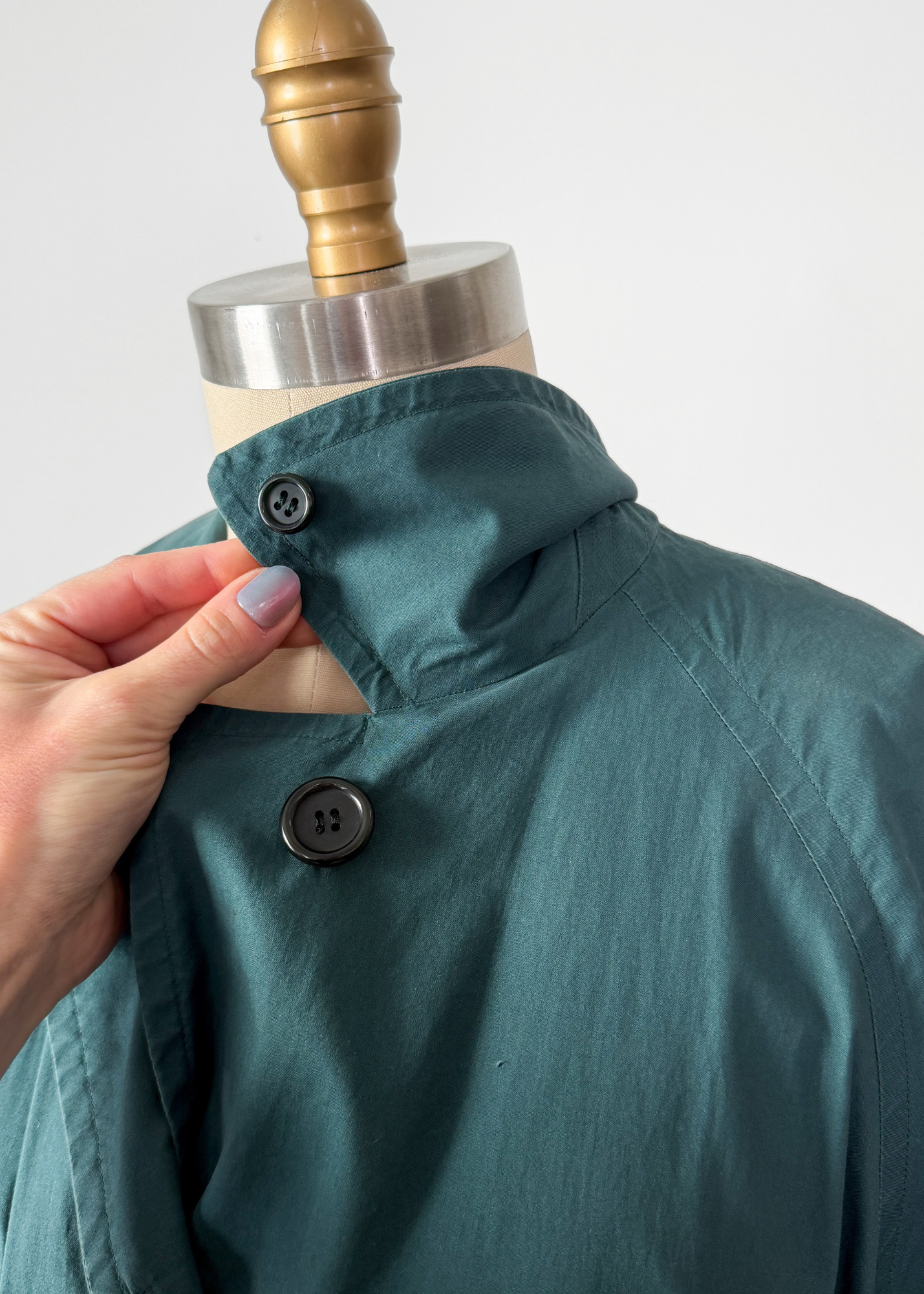 Vintage 90s Burberrys Dark Muted Teal Green Cotton Trench Coat