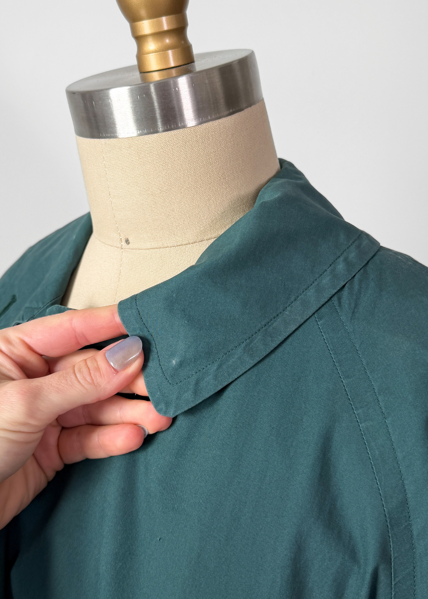 Vintage 90s Burberrys Dark Muted Teal Green Cotton Trench Coat