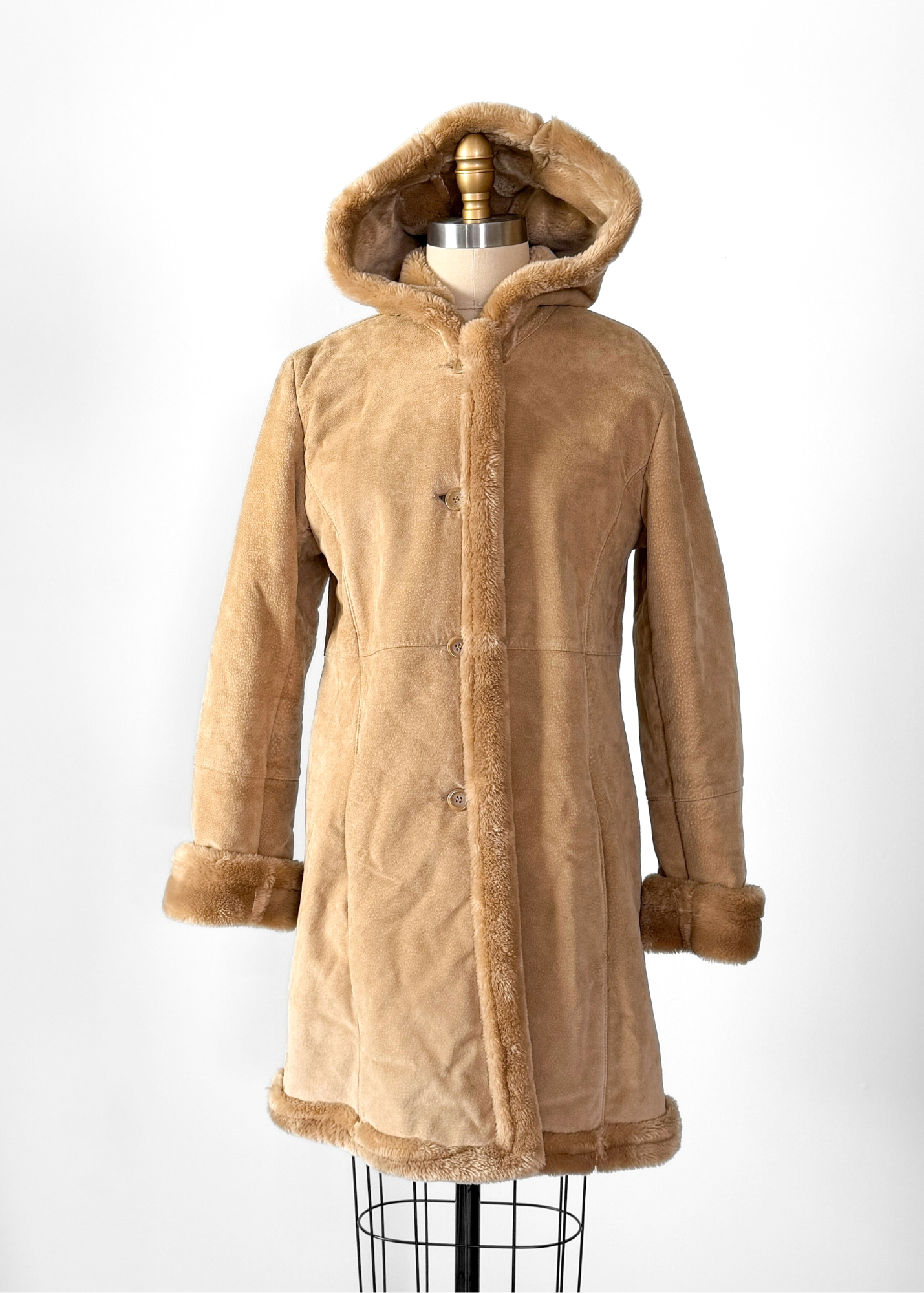 Vintage 90s Marvin Richards Brown Leather Suede & Faux Fur Winter Coat (M)