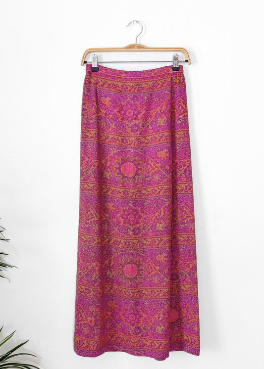 Vintage 70s John Meyer Pink Tapestry Maxi Skirt (S)