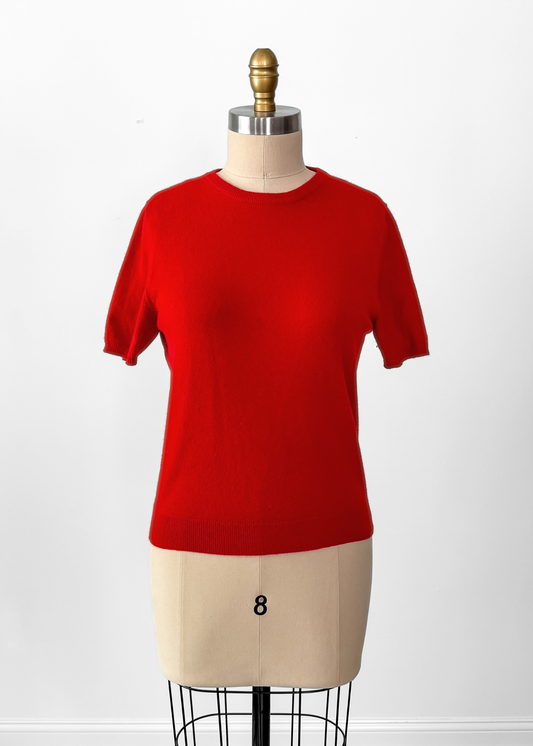 TSE Red Cashmere Knit Short Sleeve Sweater Top (S)