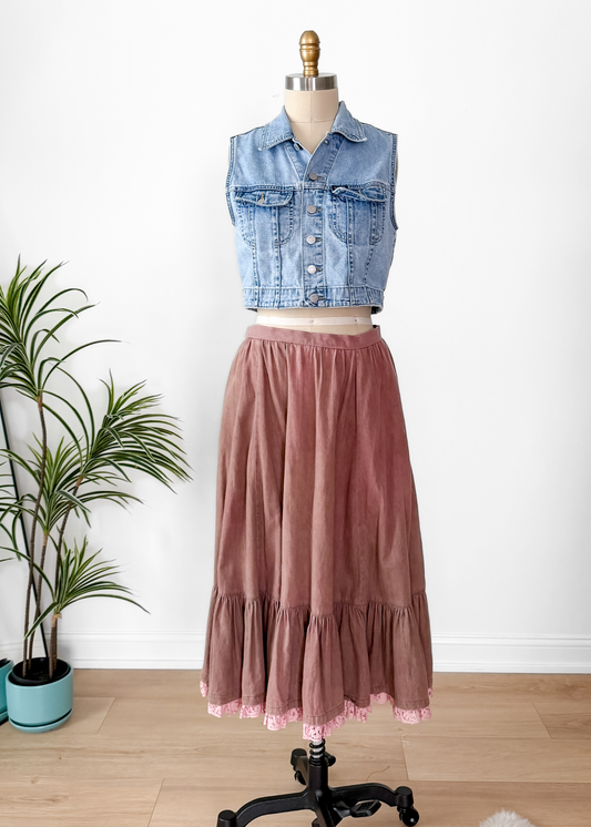 Vintage BIS by Gene Ewing Beverly Hils Paris Pink Mauve Sun Bleach Midi Peasant Skirt