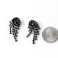 Vintage Black Rhinestone Chandelier Silver Clip-On Earrings