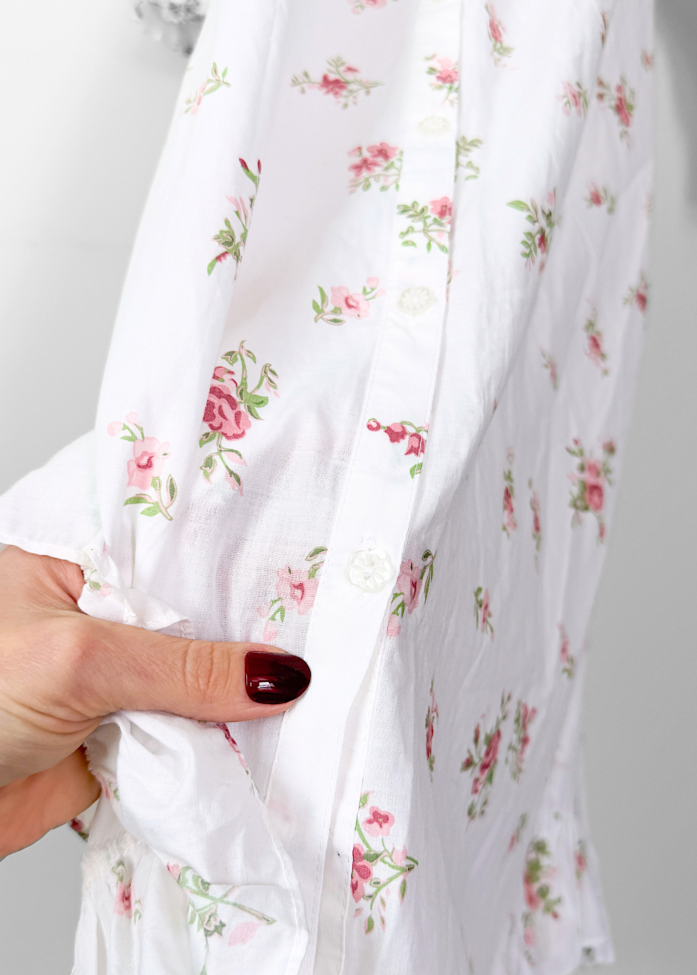 Vintage 90s Laura Ashley White & Rose Floral Print Feminine French Country Nightgown Dress (M)