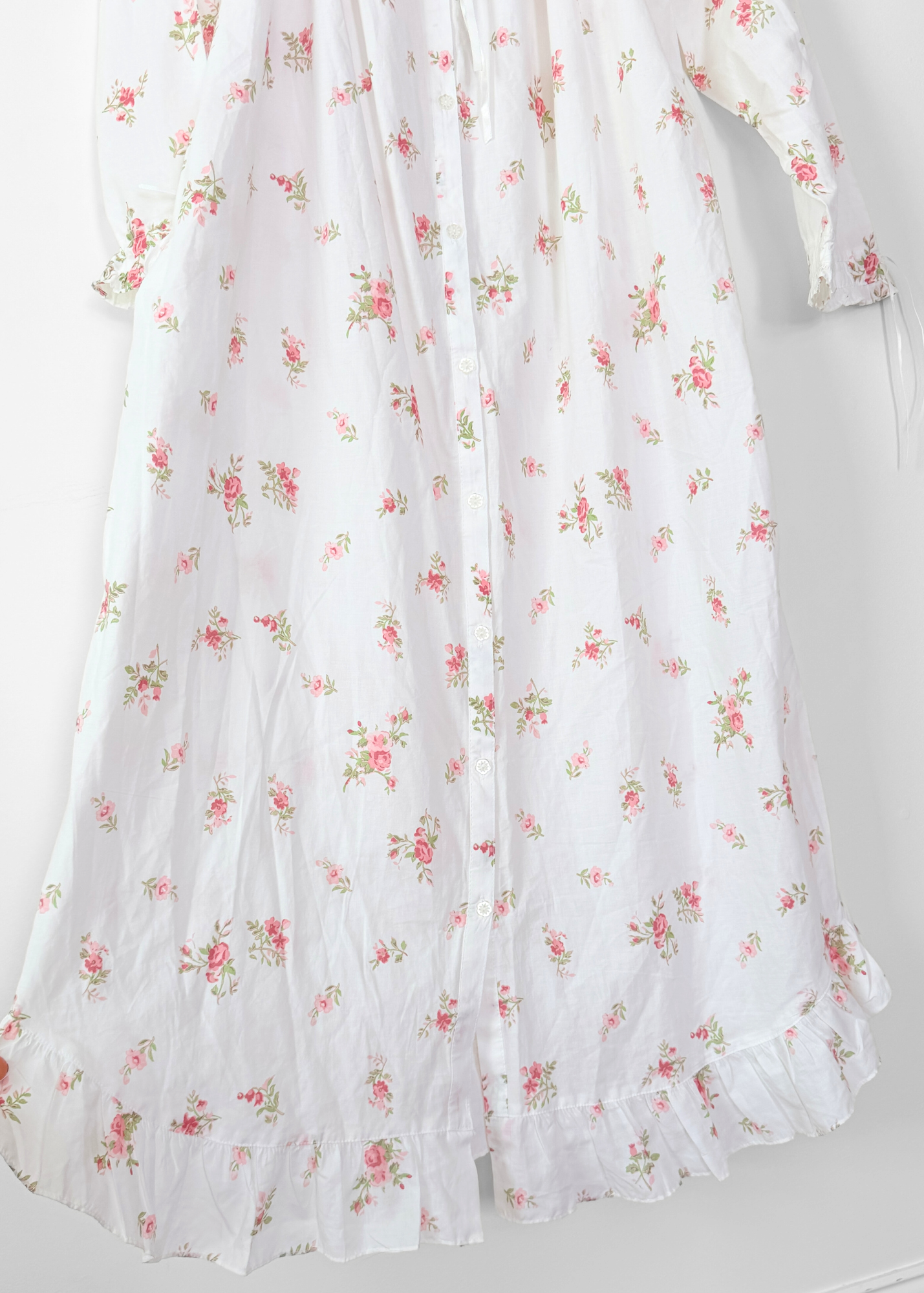 Vintage 90s Laura Ashley White & Rose Floral Print Feminine French Country Nightgown Dress (M)