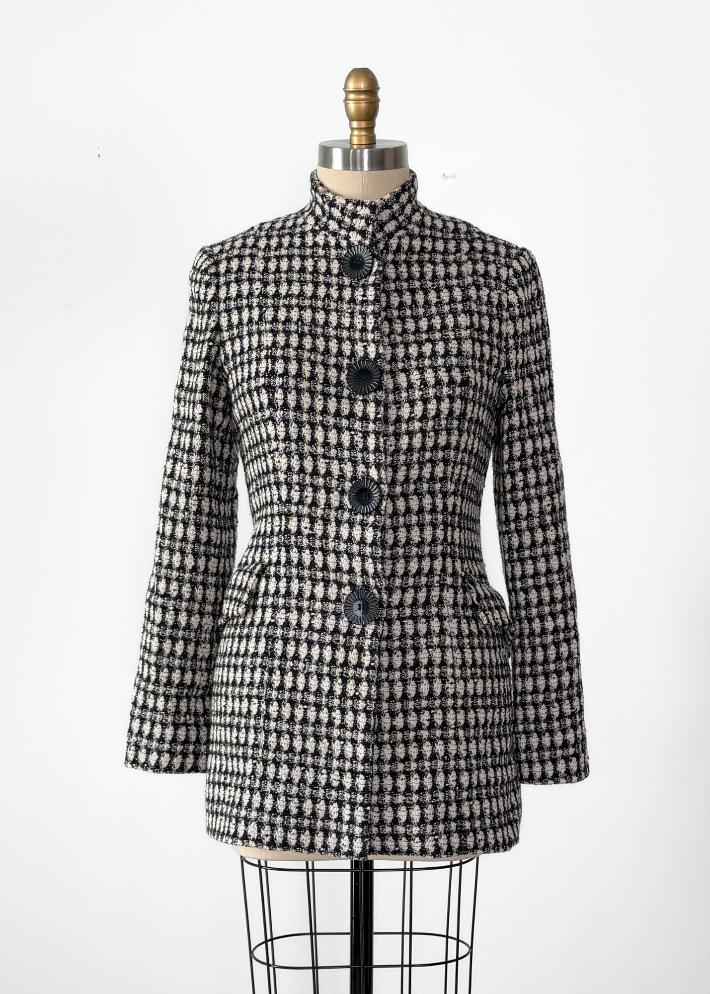 Vintage Liz Logie Black and Cream Wool Tweed Jacket (8)