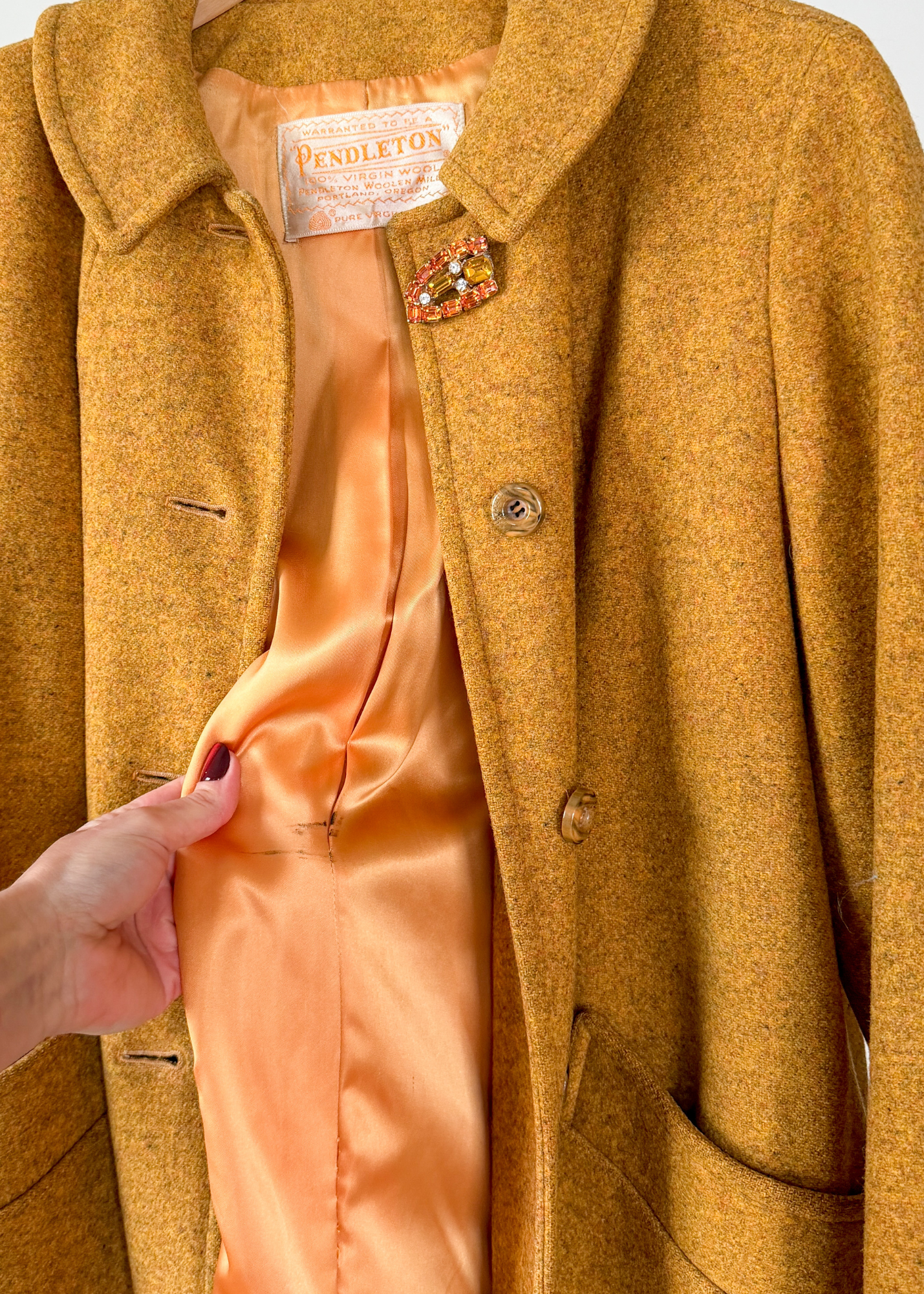 Vintage 60s Pendleton Heathered Golden Mustard Yellow Sculptural Wool Coat (M)
