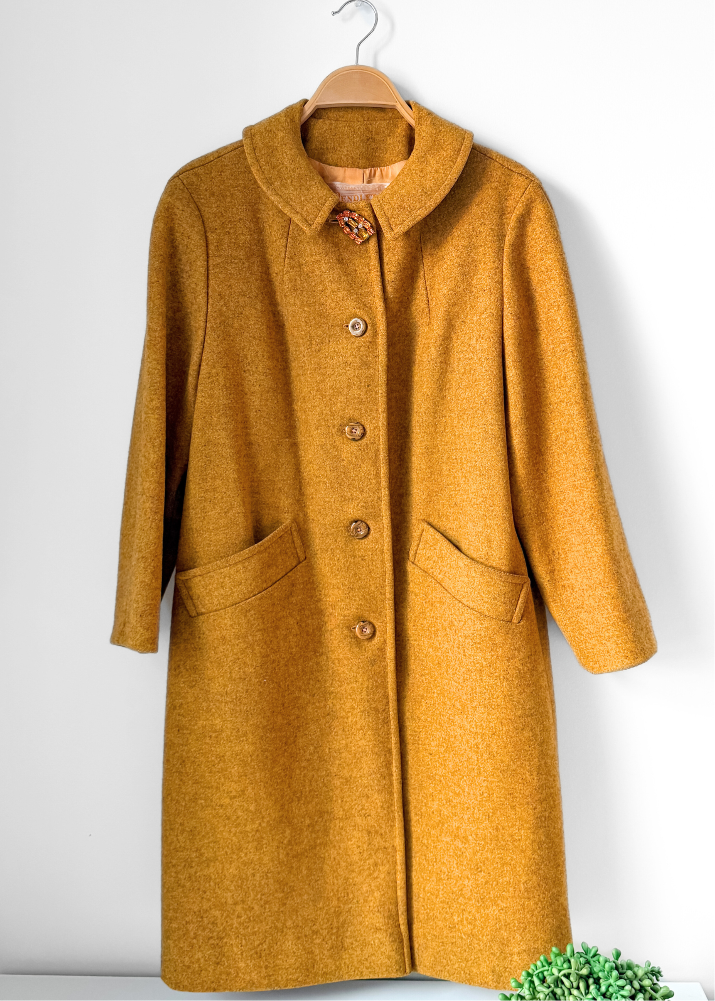Vintage 60s Pendleton Heathered Golden Mustard Yellow Sculptural Wool Coat (M)
