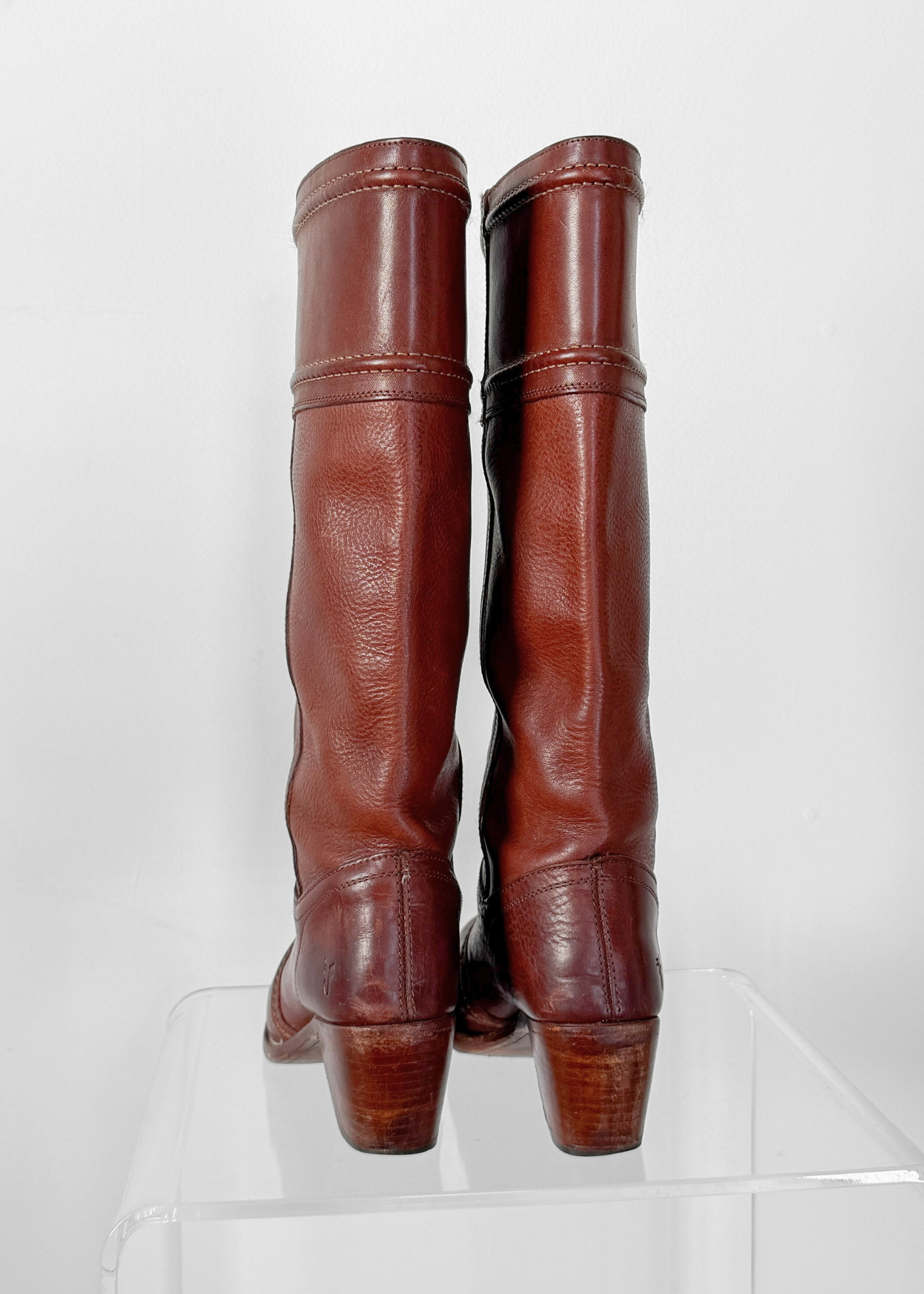 FRYE Jane Stitch Dark Brown Redwood Leather Riding Boots 77230  (8.5)