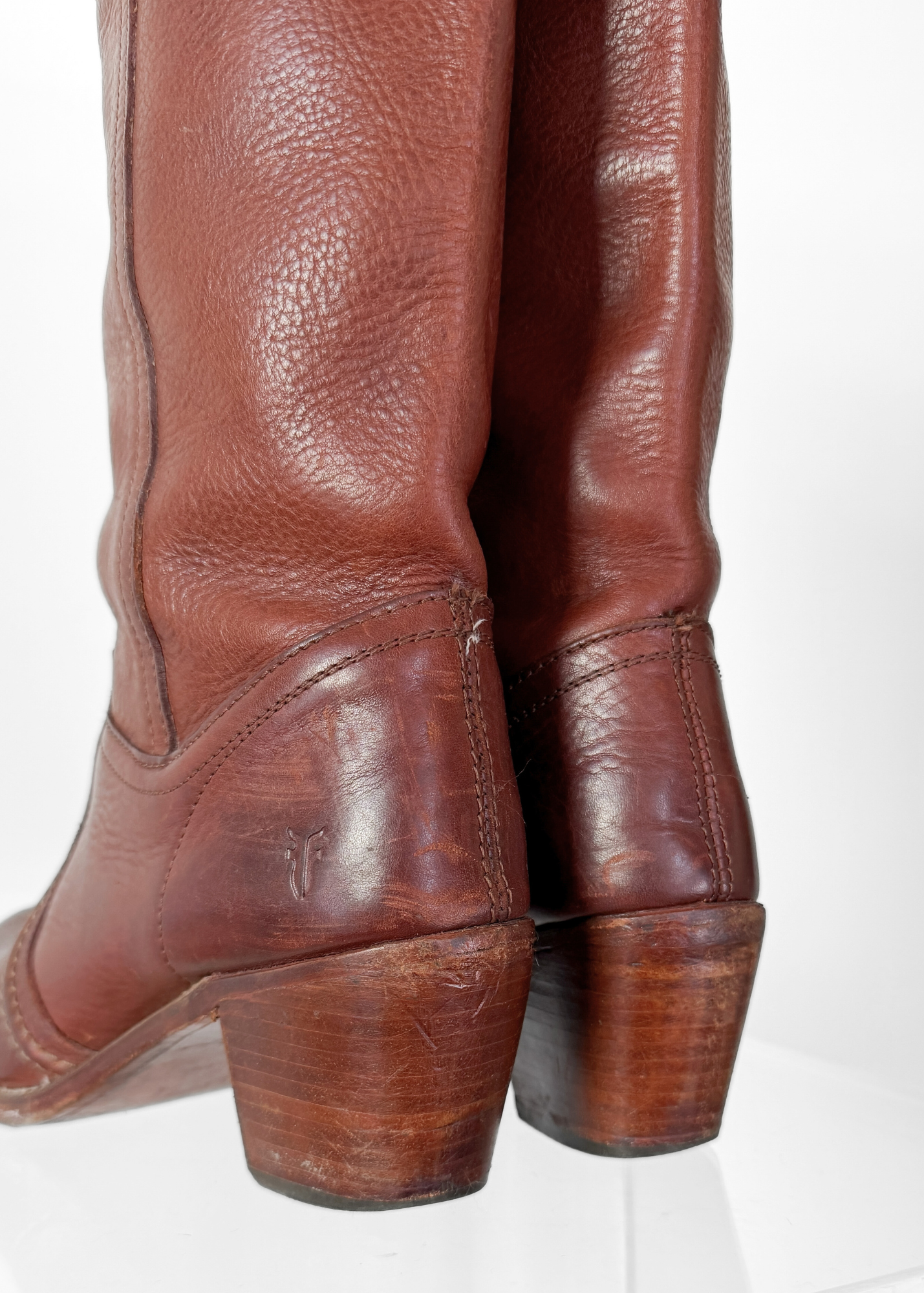 FRYE Jane Stitch Dark Brown Redwood Leather Riding Boots 77230  (8.5)