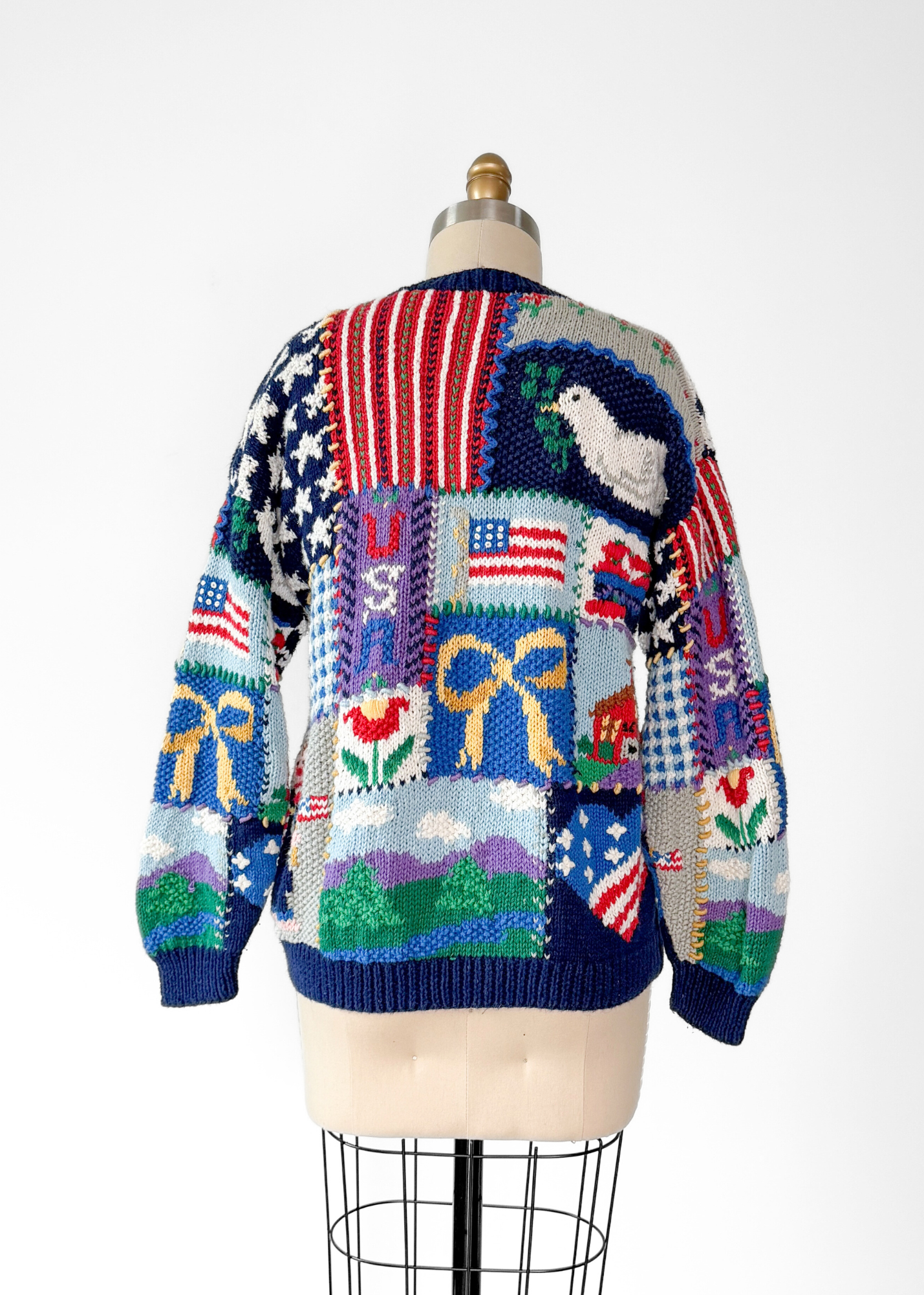 Vintage 90s Northern Isles Patchwork Hand Knit Americana School Yard Knit Pullover (S petite)
