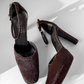 1996 Gucci by Tom Ford Brown Pony Hair Ankle Strap Square Toe Platform Heels (39)