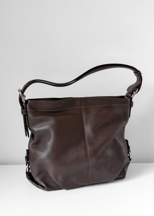 Coach Brown Pebbled Leather Shoulder Hobo Purse # F15064