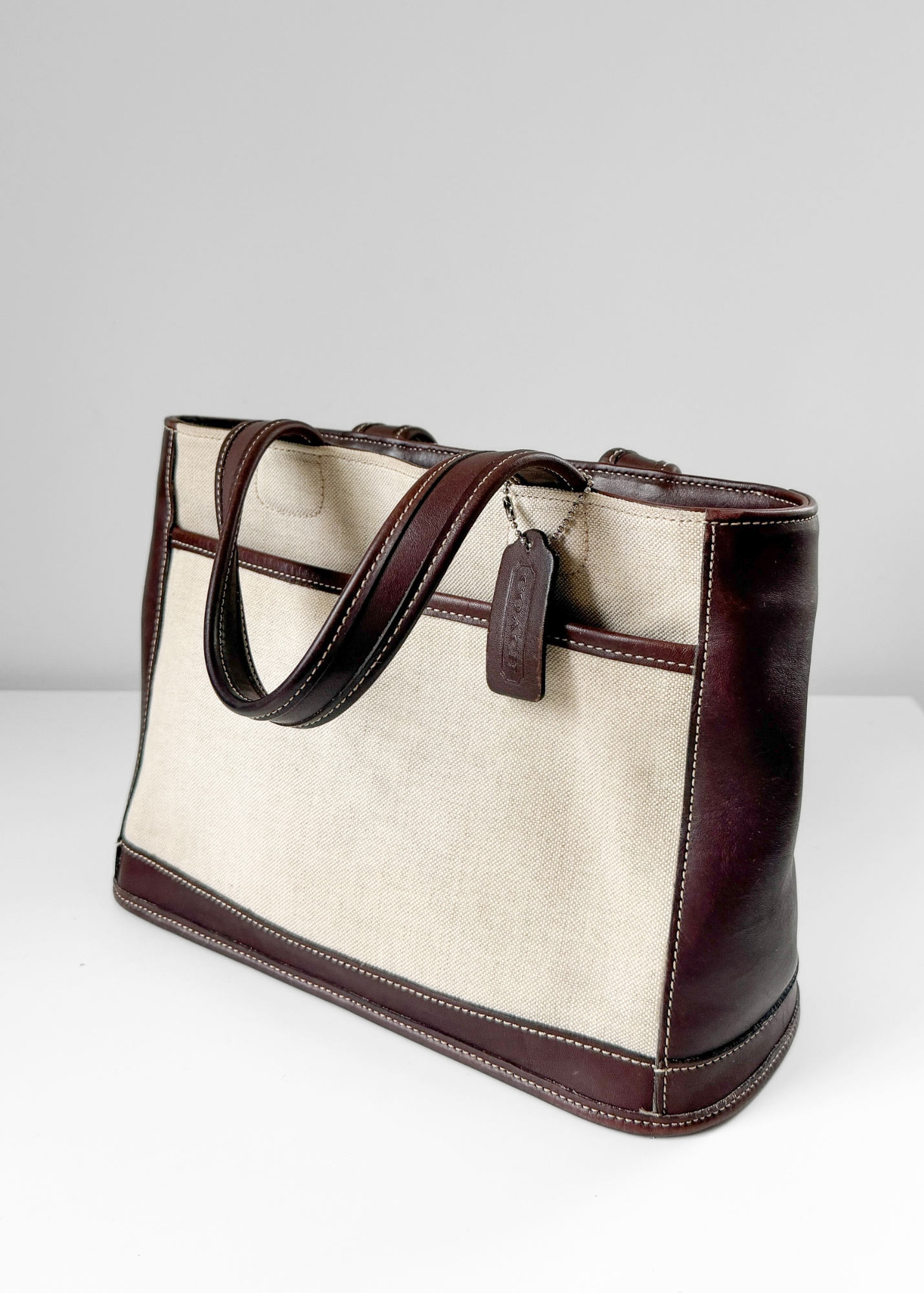 Vintage Coach Bleeker Canvas & Dark Brown Leather Satchel Purse #6121