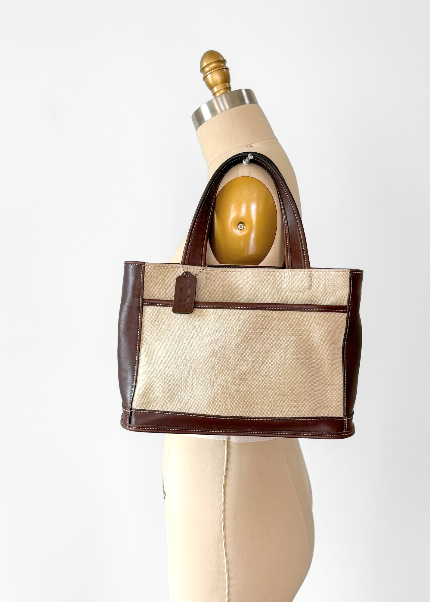 Vintage Coach Bleeker Canvas & Dark Brown Leather Satchel Purse #6121