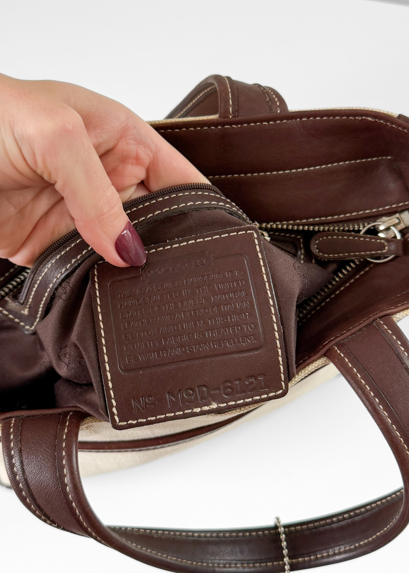 Vintage Coach Bleeker Canvas & Dark Brown Leather Satchel Purse #6121