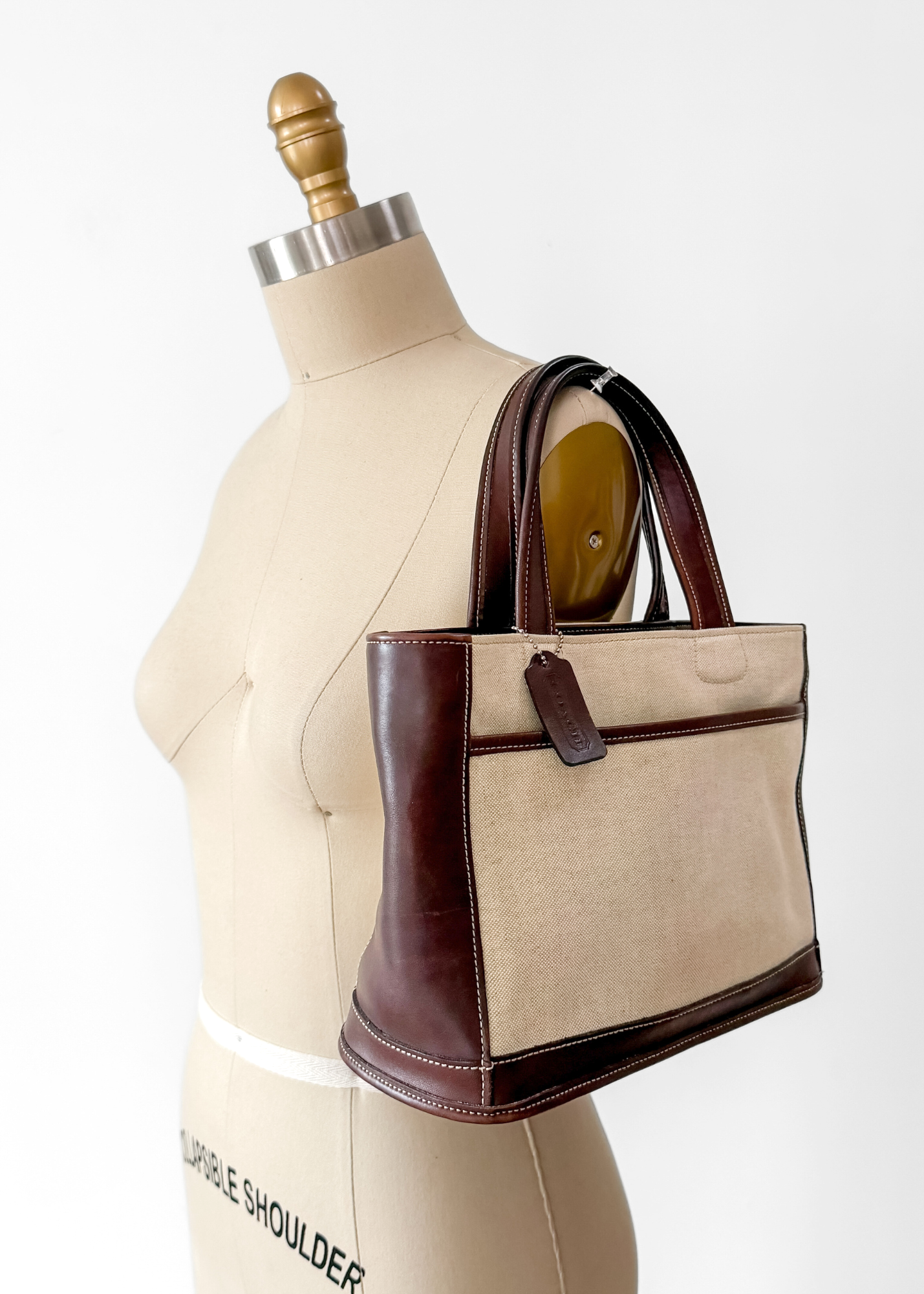 Vintage Coach Bleeker Canvas & Dark Brown Leather Satchel Purse #6121