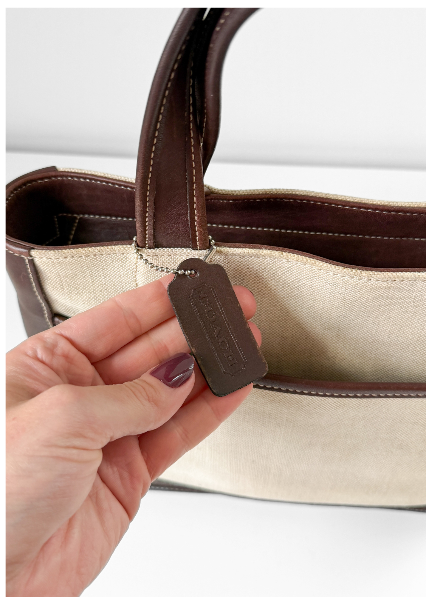 Vintage Coach Bleeker Canvas & Dark Brown Leather Satchel Purse #6121