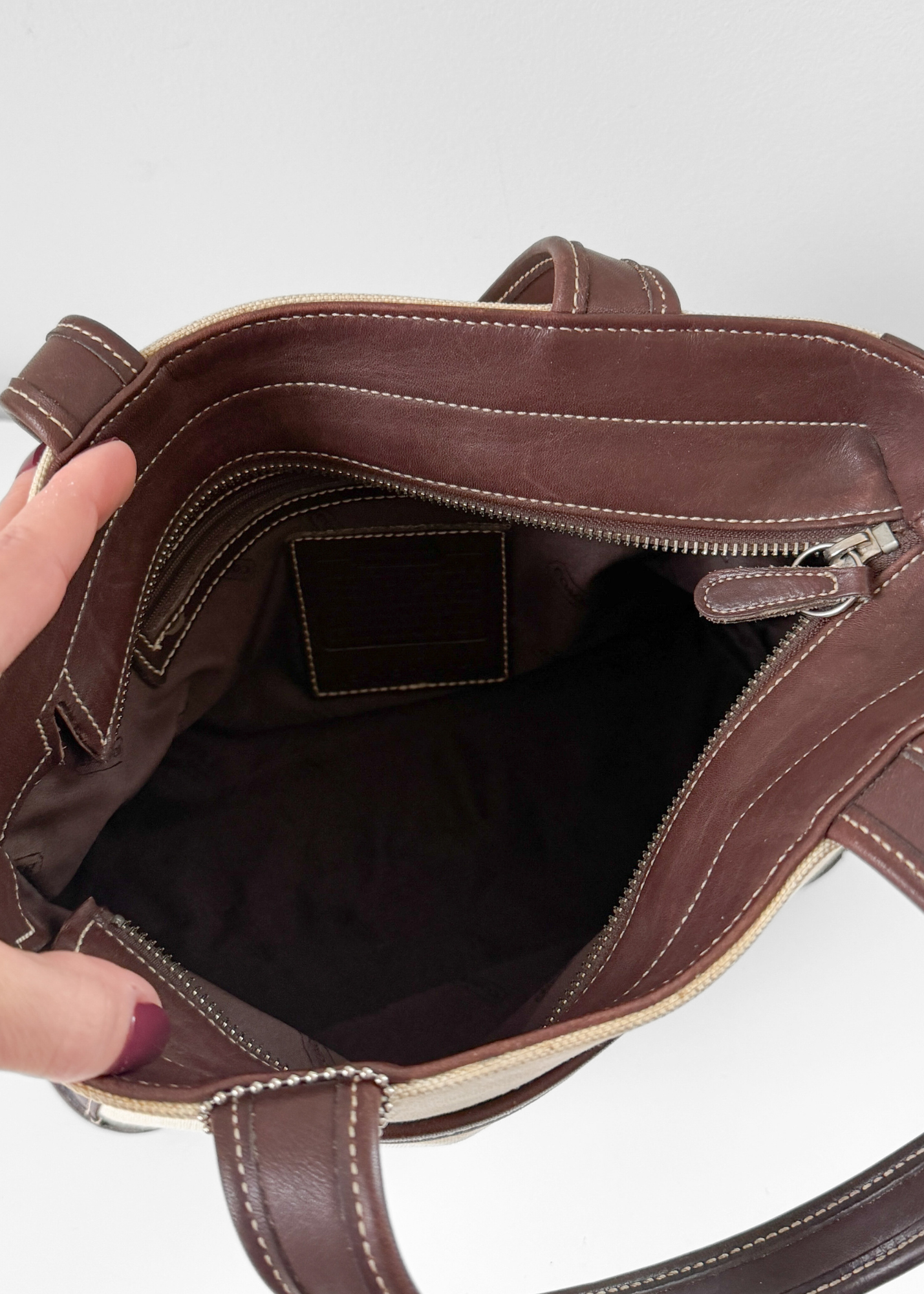 Vintage Coach Bleeker Canvas & Dark Brown Leather Satchel Purse #6121