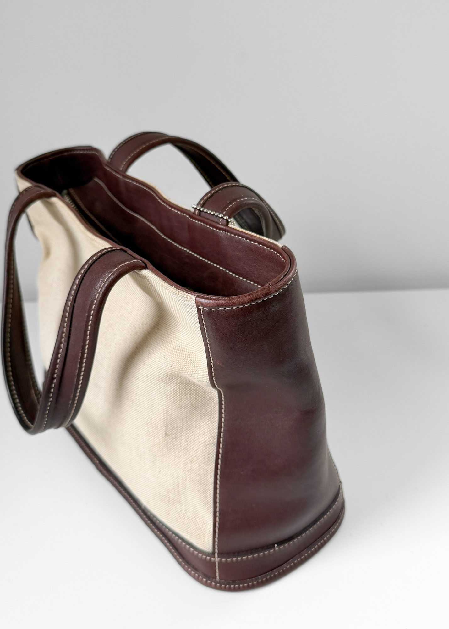 Vintage Coach Bleeker Canvas & Dark Brown Leather Satchel Purse #6121