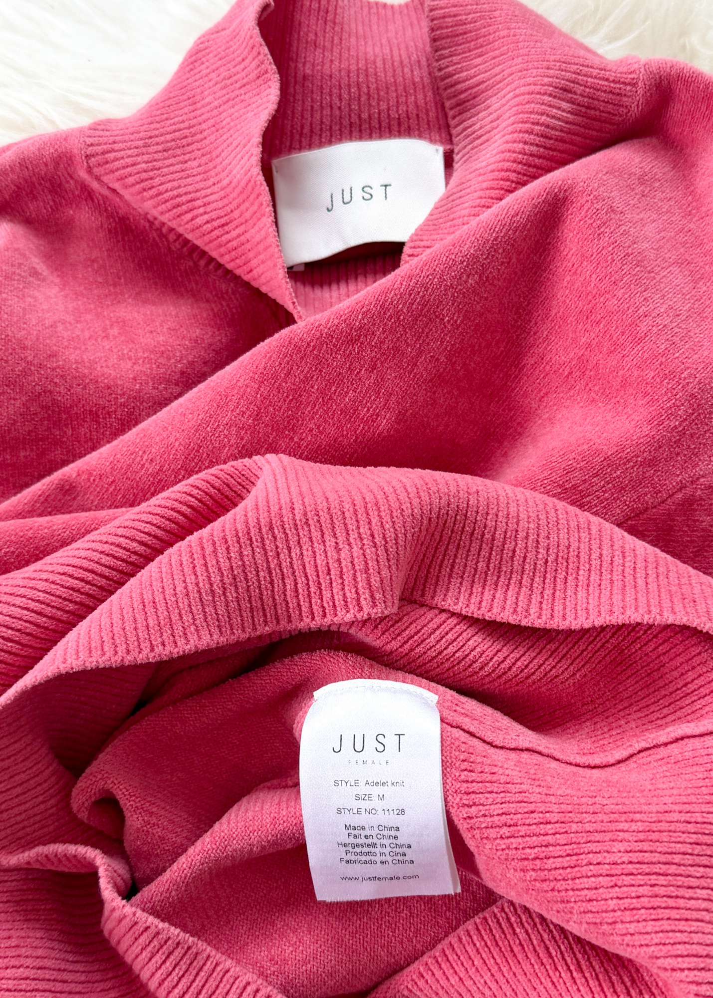 Just Female Adelet Knit Mock Neck Sweater in Rose Pink (M)