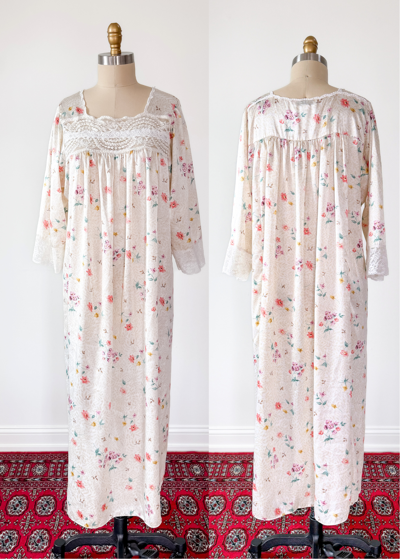 Vintage 90s Christian Dior Floral Prairie Style Nightgown Full Length (M/L)