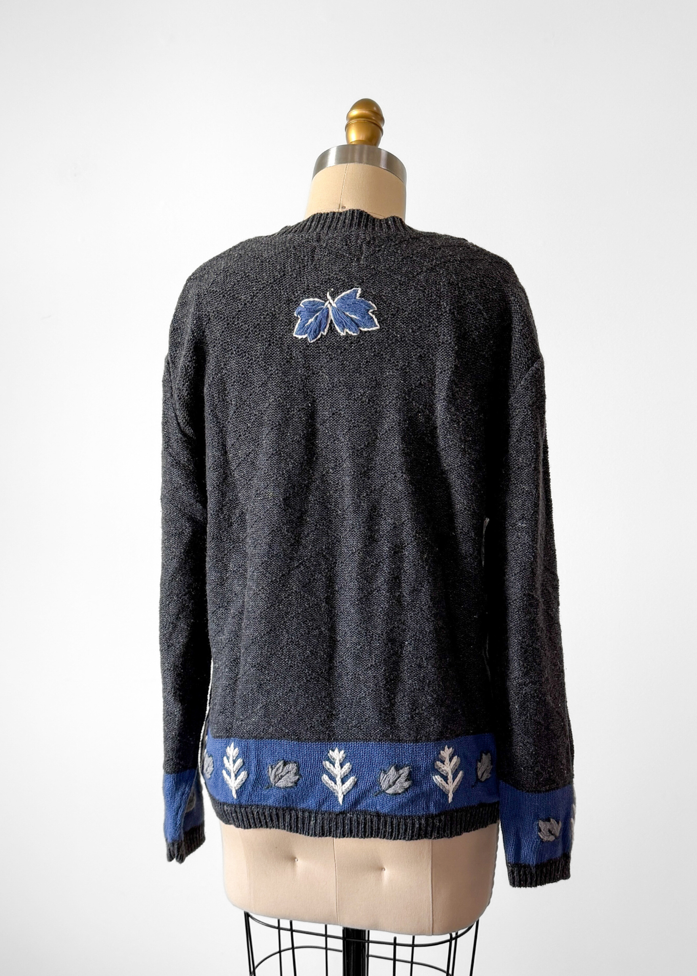 Vintage Christopher & Banks Gray Blue Hand Embroidered Cardigan (L)