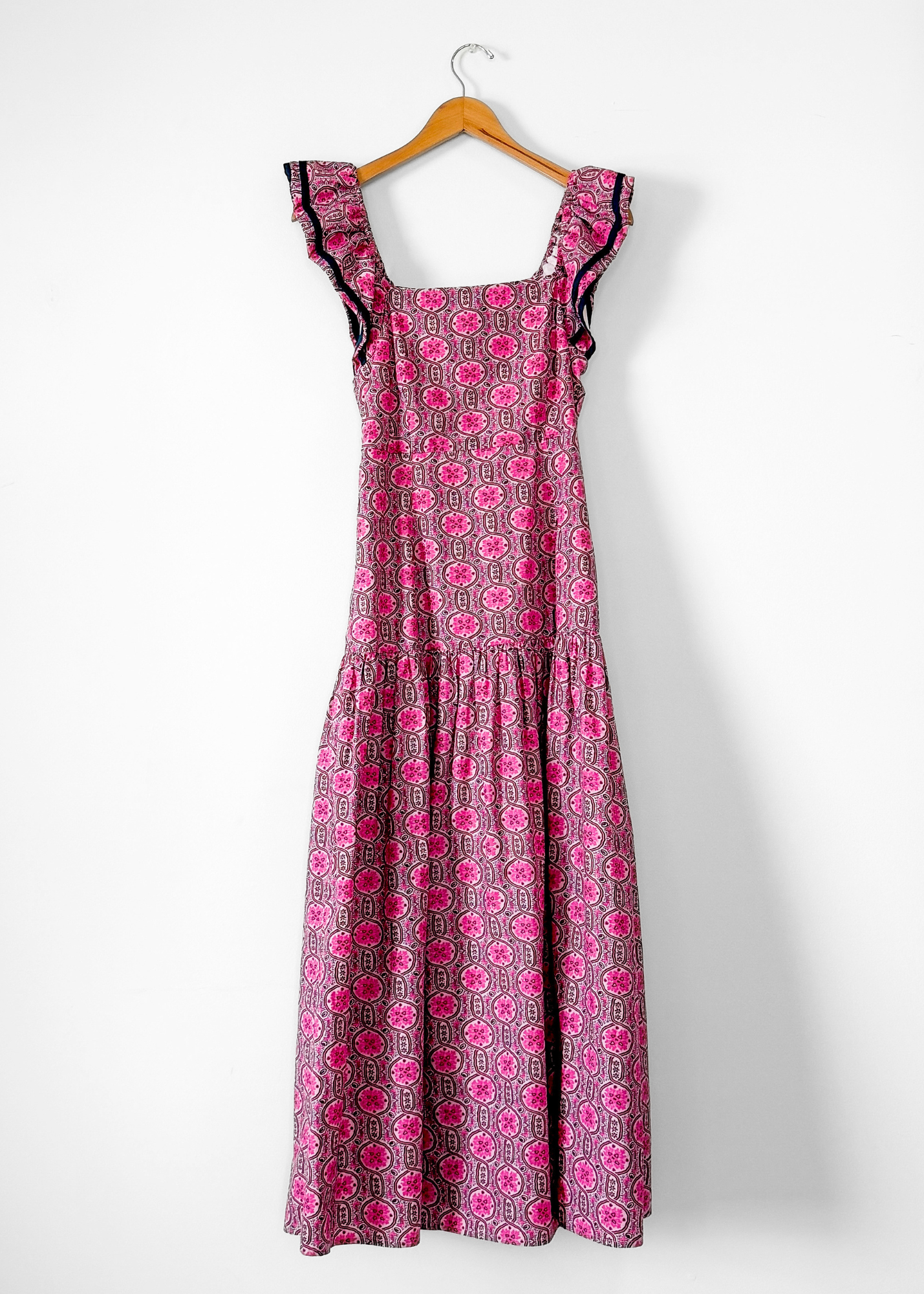 Rhode Pink Geometric Floral Wedding Guest Cotton Summer Maxi Dress
