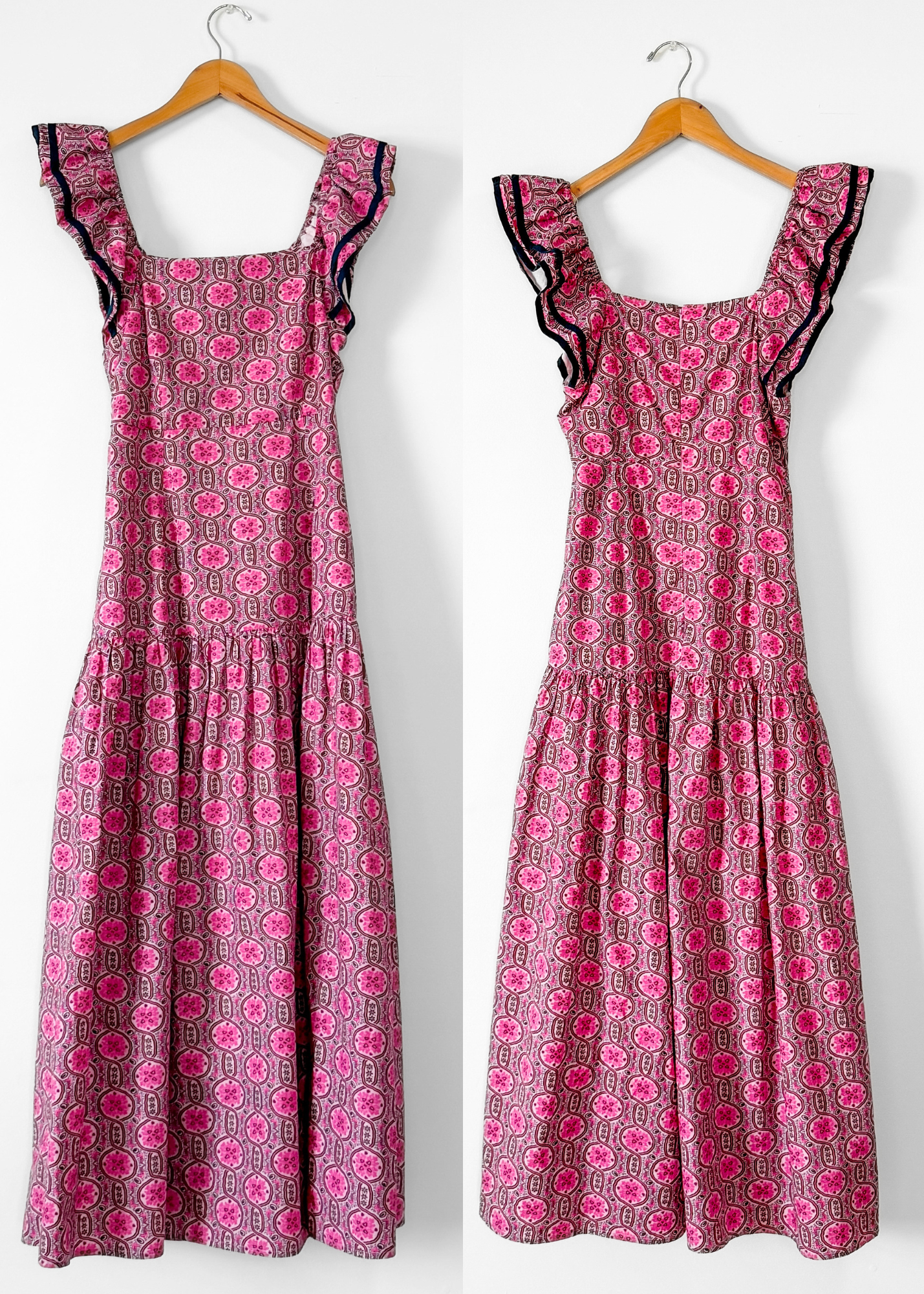 Rhode Pink Geometric Floral Wedding Guest Cotton Summer Maxi Dress