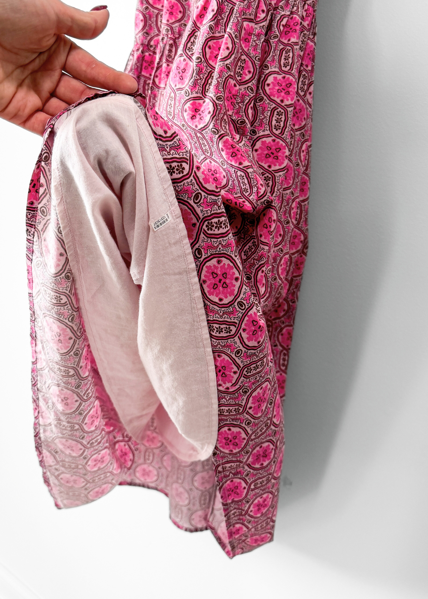 Rhode Pink Geometric Floral Wedding Guest Cotton Summer Maxi Dress