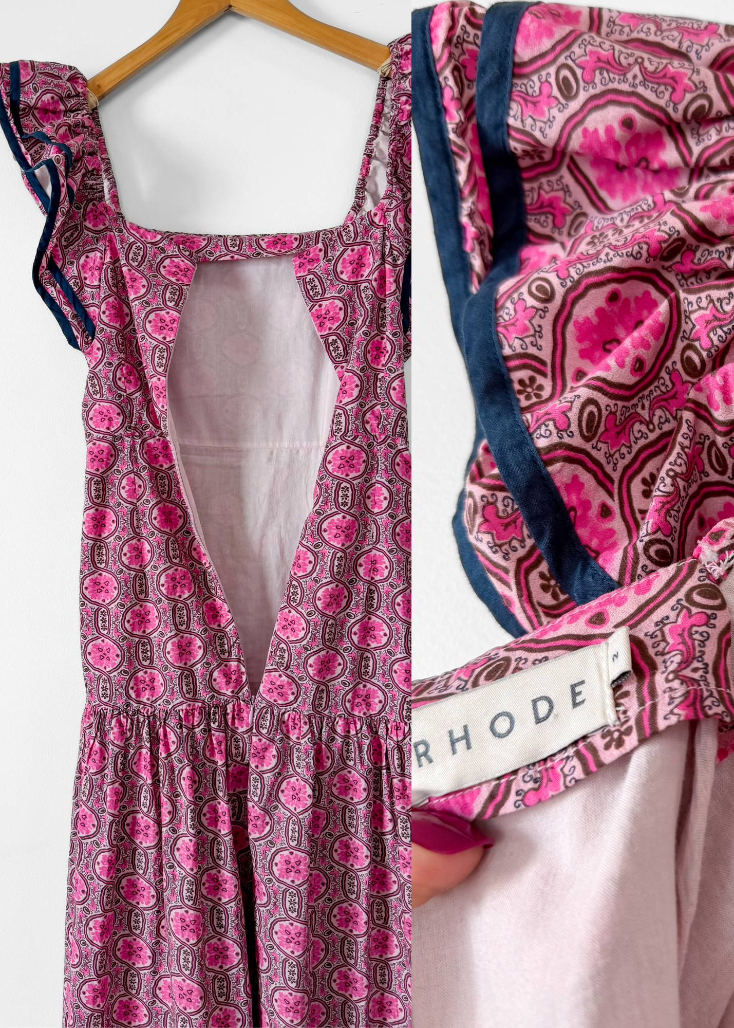 Rhode Pink Geometric Floral Wedding Guest Cotton Summer Maxi Dress