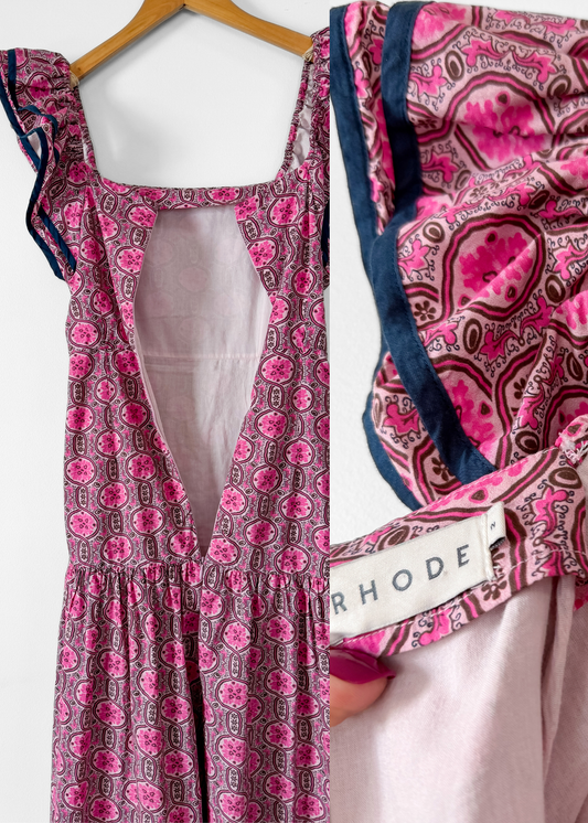 Rhode Pink Geometric Floral Wedding Guest Cotton Summer Maxi Dress