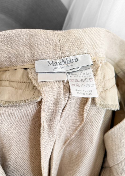Max Mara Italian Pure Linen Wide Leg Trousers Minimalist Coastal Chic (US 12)